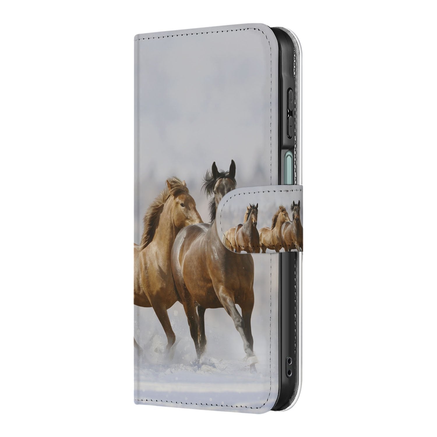 Samsung Galaxy A17 Bookcase Hoesje Met Pasjes En Magneetsluiting Paarden paardenmotief aanzicht