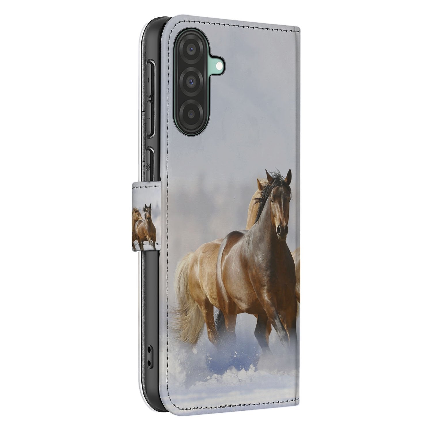 Samsung Galaxy A17 Bookcase Hoesje Met Pasjes En Magneetsluiting Paarden paardenmotief zijaanzicht
