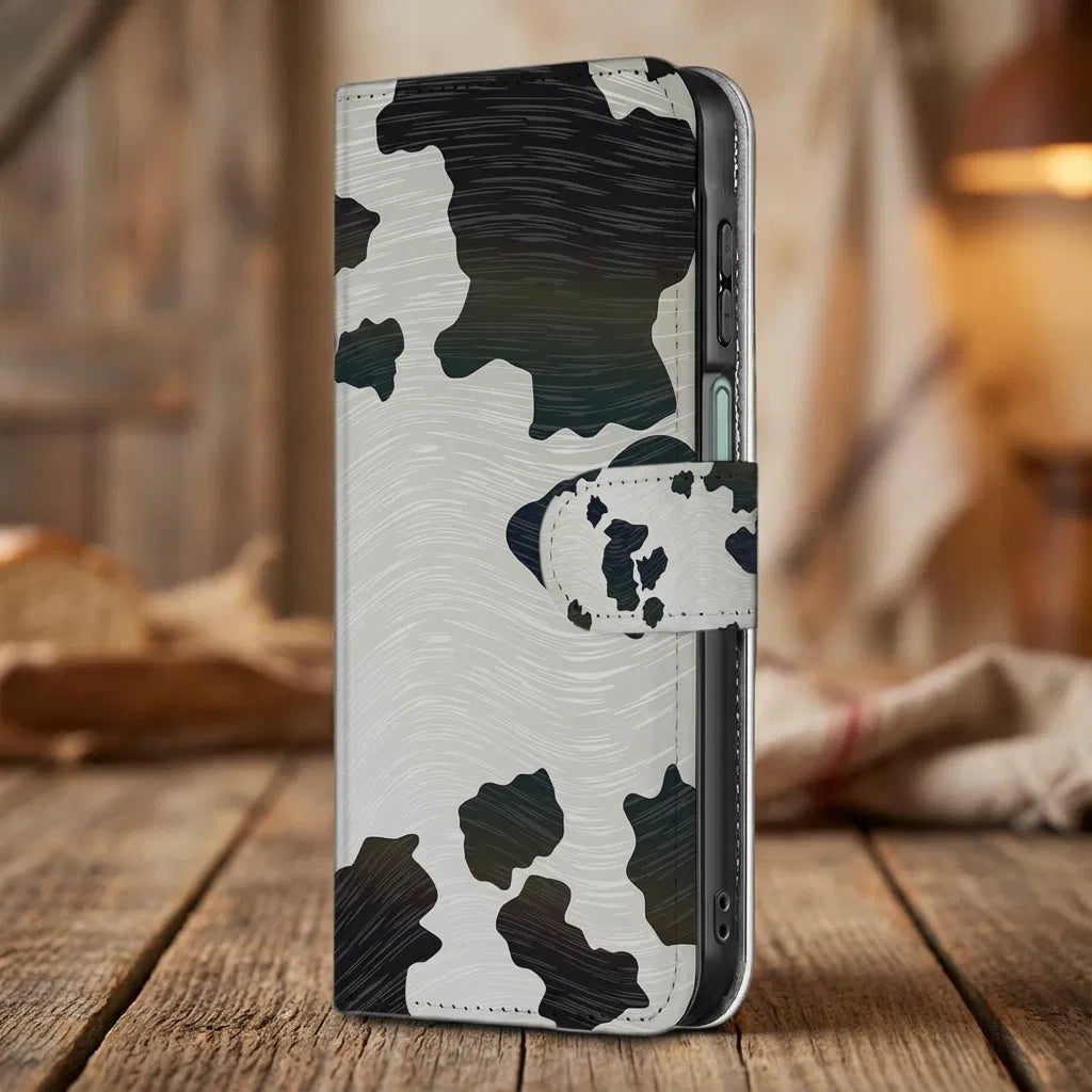 Samsung Galaxy A17 Bookcase Hoesje Met Pasjes Koeienprint design koeienprint vooraanzicht