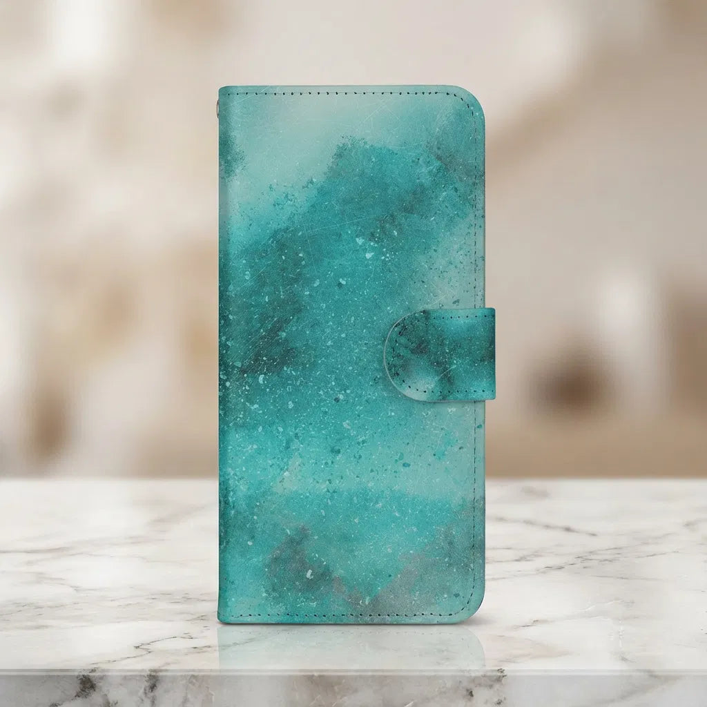 Samsung Galaxy A17 Bookcase Hoesje Painting Blue Met 3 Pasjes design turquoise bookcase front