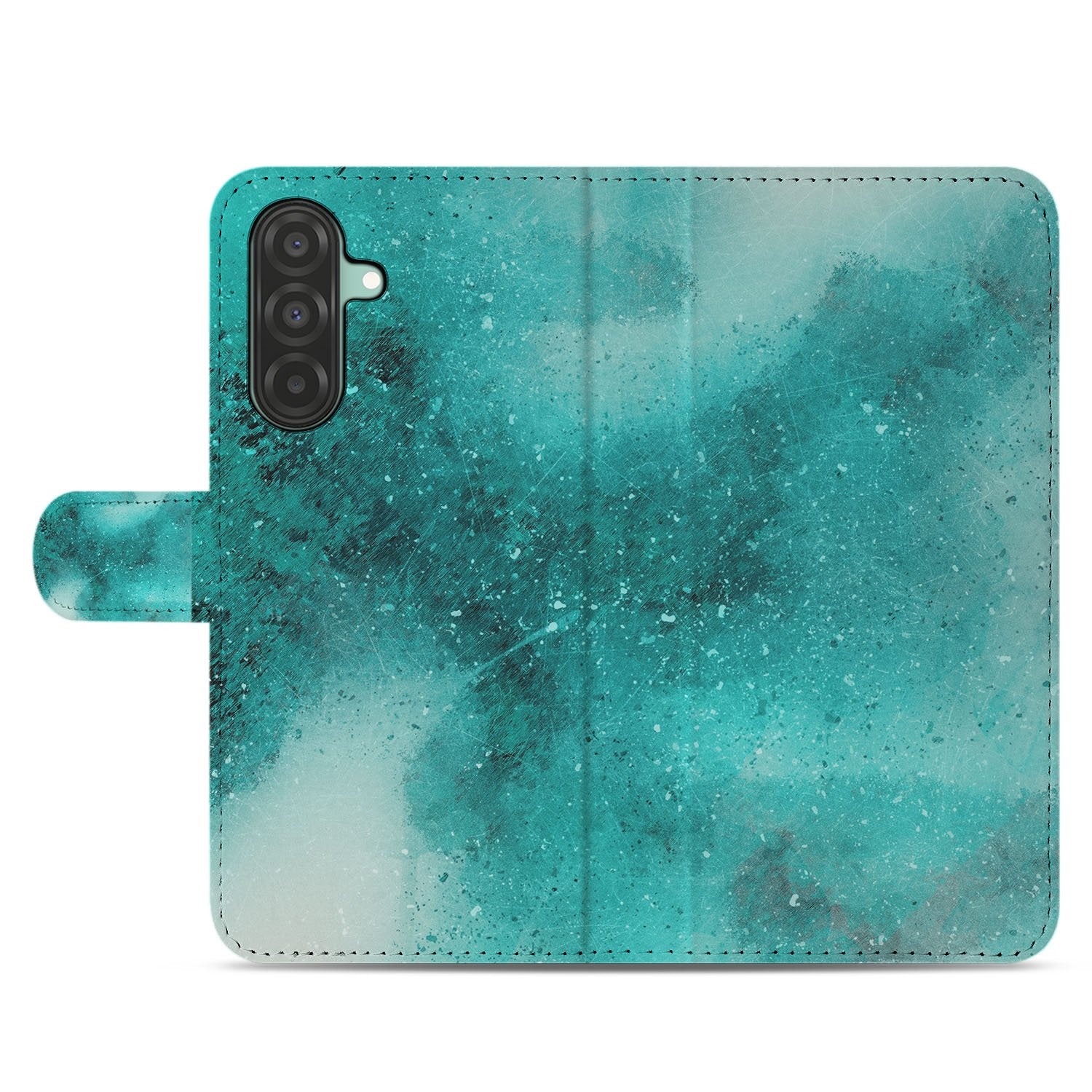 Samsung Galaxy A17 Bookcase Hoesje Painting Blue Met 3 Pasjes teal waterverf hoesje achterkant