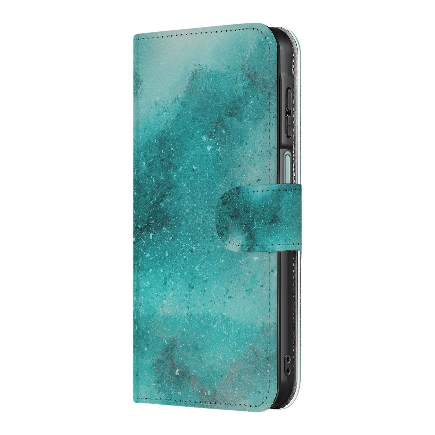 Samsung Galaxy A17 Bookcase Hoesje Painting Blue Met 3 Pasjes bookcase turquoise watercolor design aanzicht
