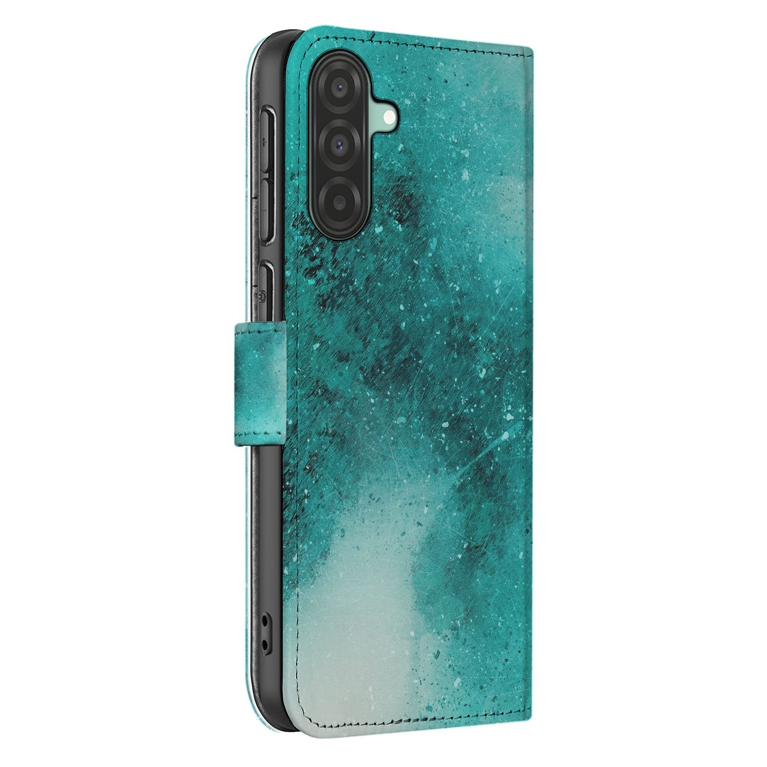 Samsung Galaxy A17 Bookcase Hoesje Painting Blue Met 3 Pasjes bookcase hoesje blauw aanzicht