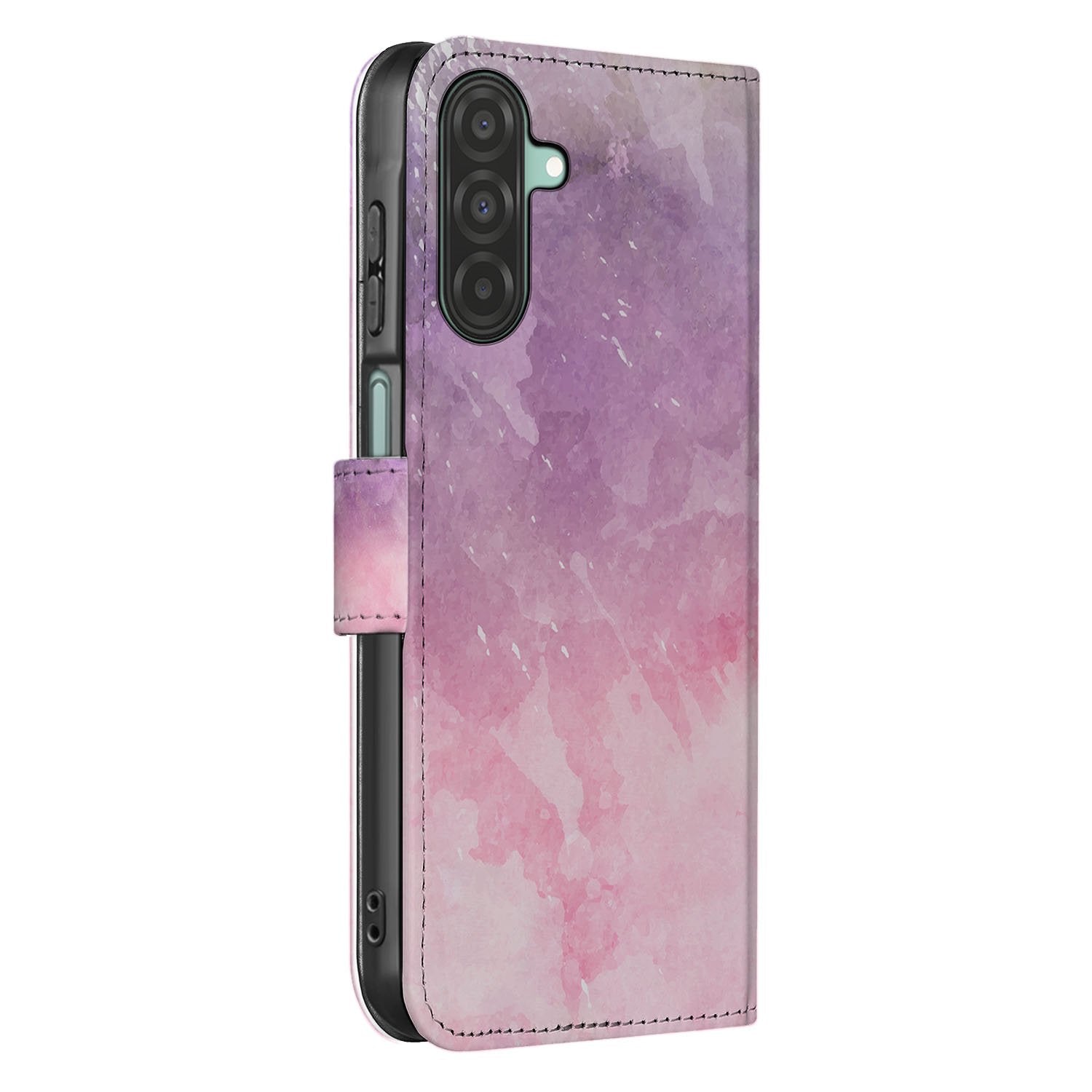 Samsung Galaxy A17 Bookcase Hoesje Roze Paars Paint TPU Bescherming bookcase hoesje roze paars zijaanzicht