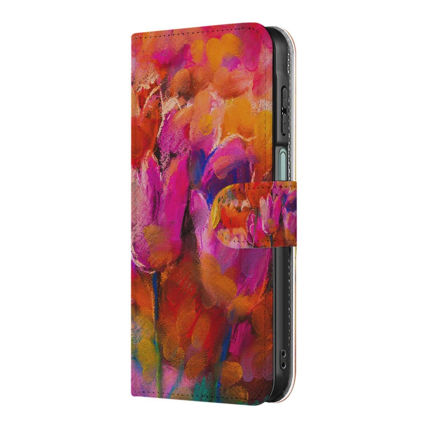 Samsung Galaxy A17 Bookcase Hoesje Tulips Met 3 Pasjes Kleurig bookcase tulpen watercolor zijaanzicht