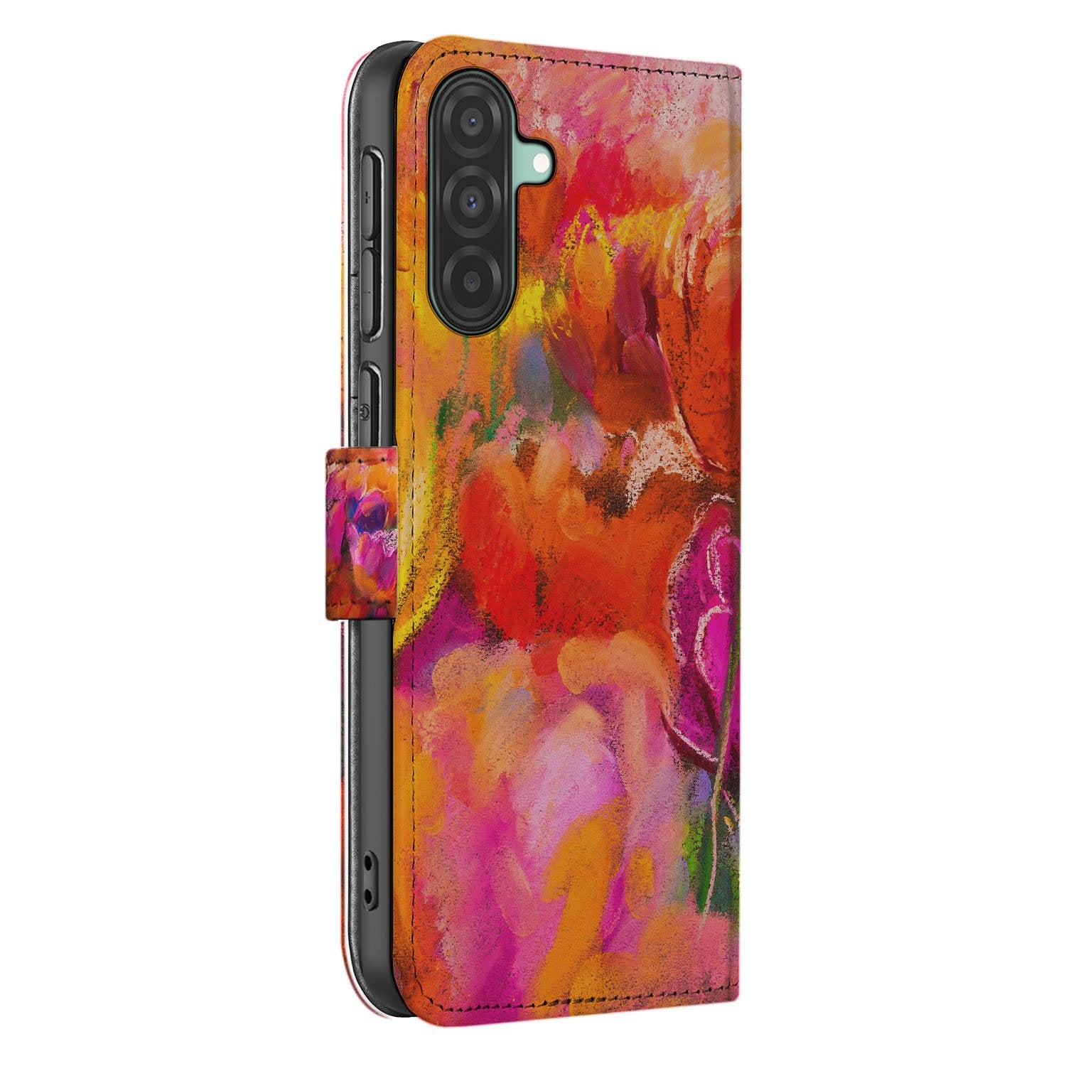Samsung Galaxy A17 Bookcase Hoesje Tulips Met 3 Pasjes Kleurig Kleurrijk design aanzicht