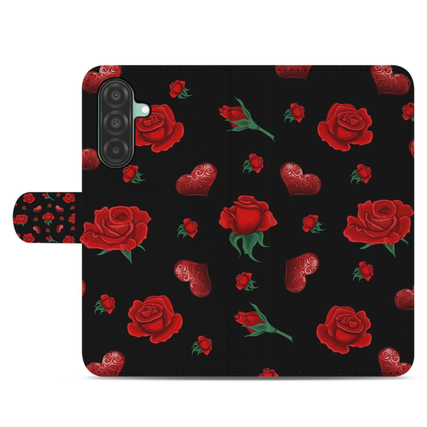 Samsung Galaxy A17 Bookcase Hoesje Valentine Met Pasvakjes bookcase hoesje rose hartjes zwart