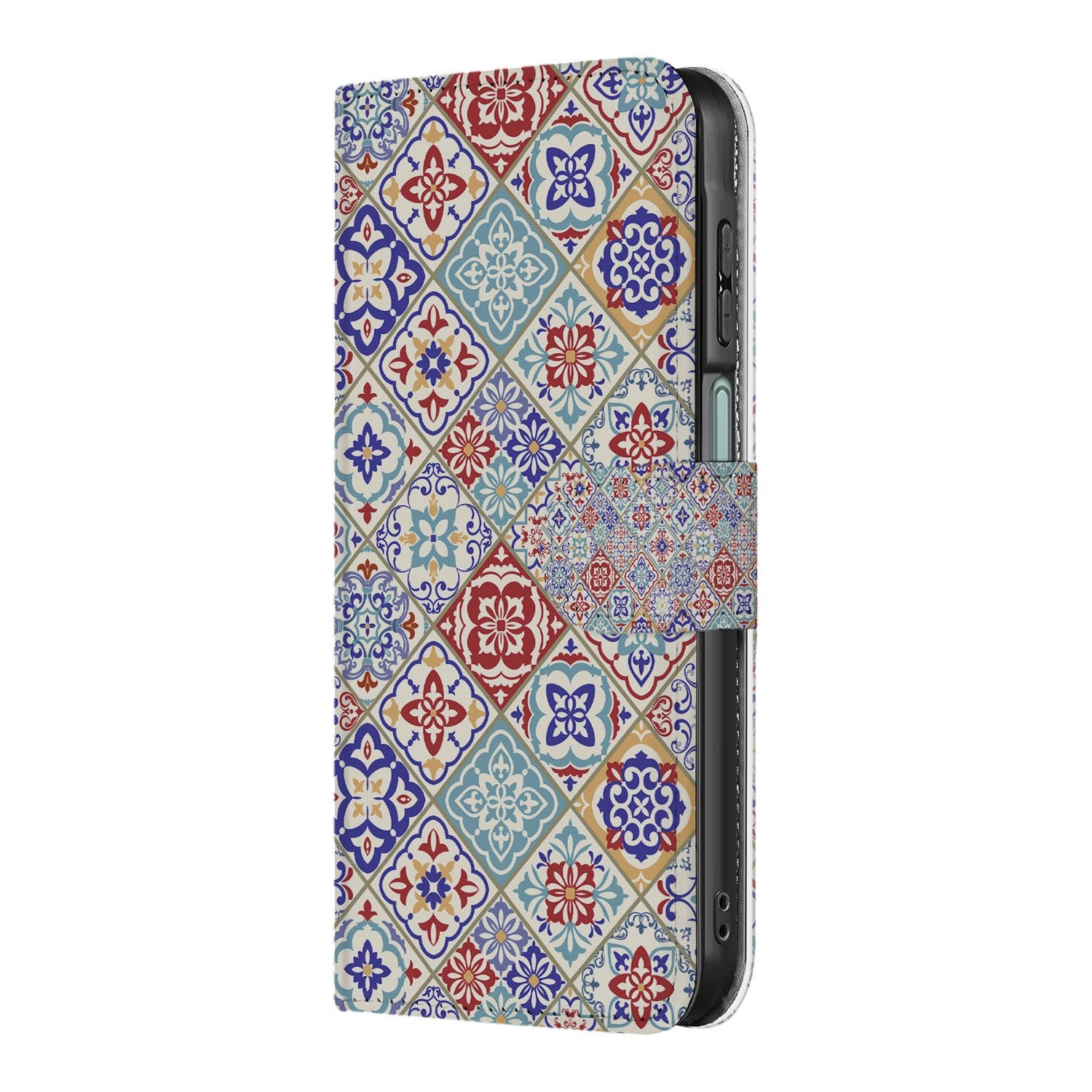 Samsung Galaxy A17 Bookcase Tiles Color Met 3 Pasjes Uniek Hoesje kleurrijk tegelmotief zijaanzicht