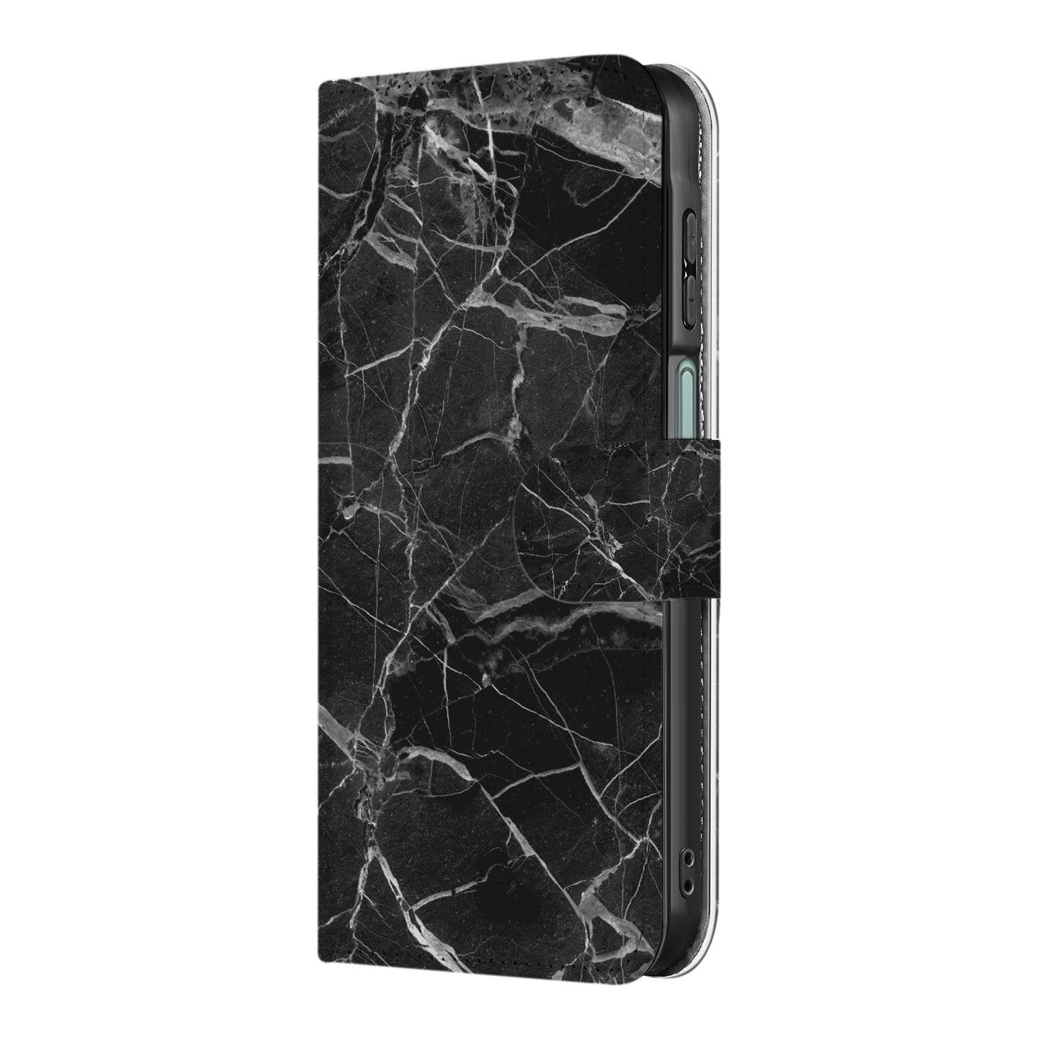Samsung Galaxy A17 Bookcase Zwart Marmer Met Pasjesvak Luxe bookcase zwart marmer designzijde