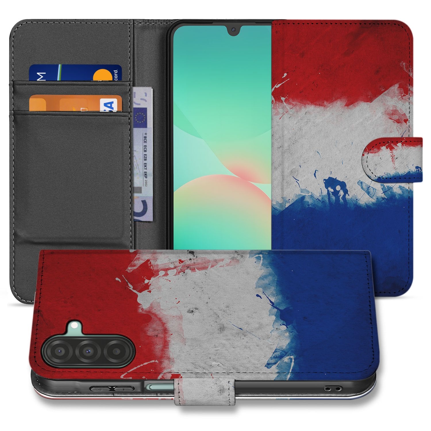 Samsung Galaxy A17 Bookstyle Case Nederlandse Vlag Met Pasjes boekhoesje rood-wit-blauw voorzijde