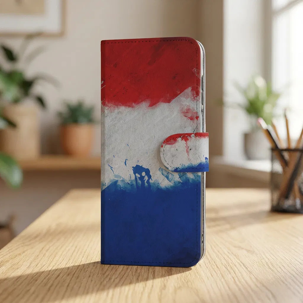 Samsung Galaxy A17 Bookstyle Case Nederlandse Vlag Met Pasjes boekhoesje rood-wit-blauw ontwerp aanzicht