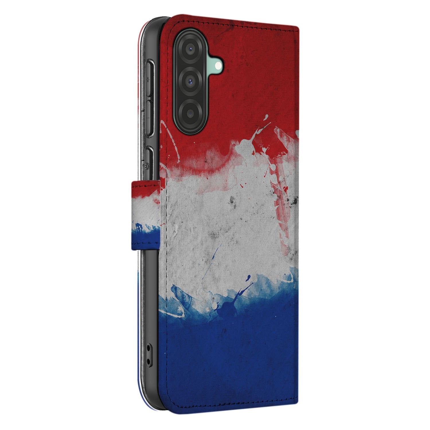 Samsung Galaxy A17 Bookstyle Case Nederlandse Vlag Met Pasjes boekhoesje rood-wit-blauw aanzicht