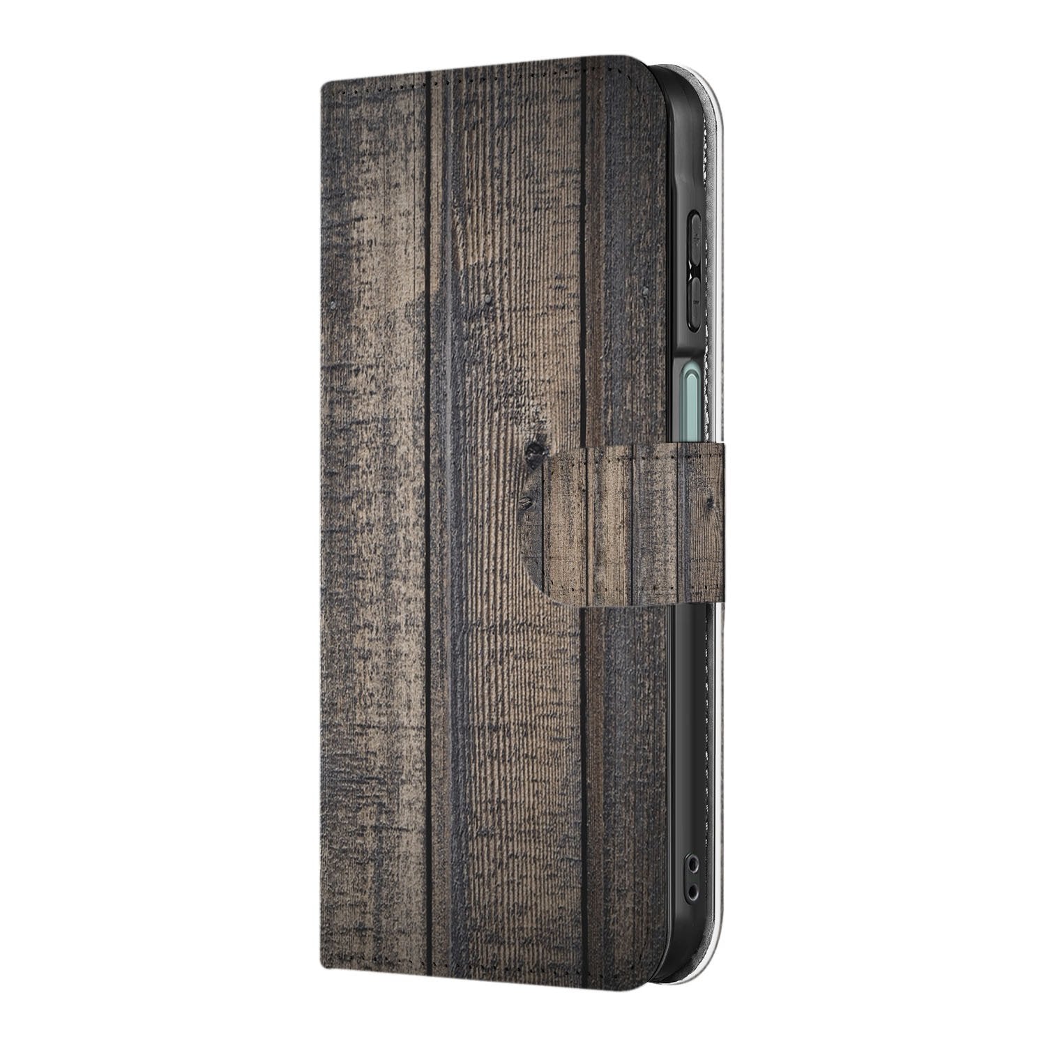 Samsung Galaxy A17 Bookstyle Hoes Steigerhout Design Met 3 Pasjes boekhoesje steigerhout aanzicht