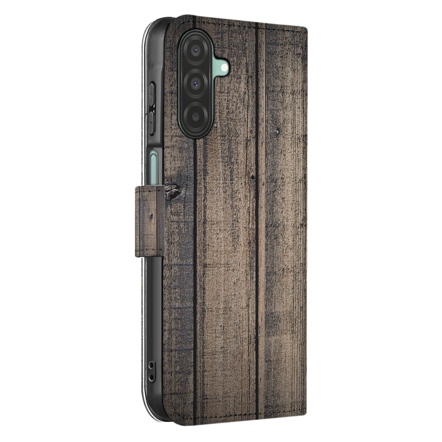 Samsung Galaxy A17 Bookstyle Hoes Steigerhout Design Met 3 Pasjes zijkant houtnerf