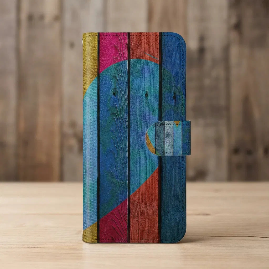 Samsung Galaxy A17 Bookstyle Hoesje Wood Heart Bruin Met Pasjes bookcase houtmotief aanzicht