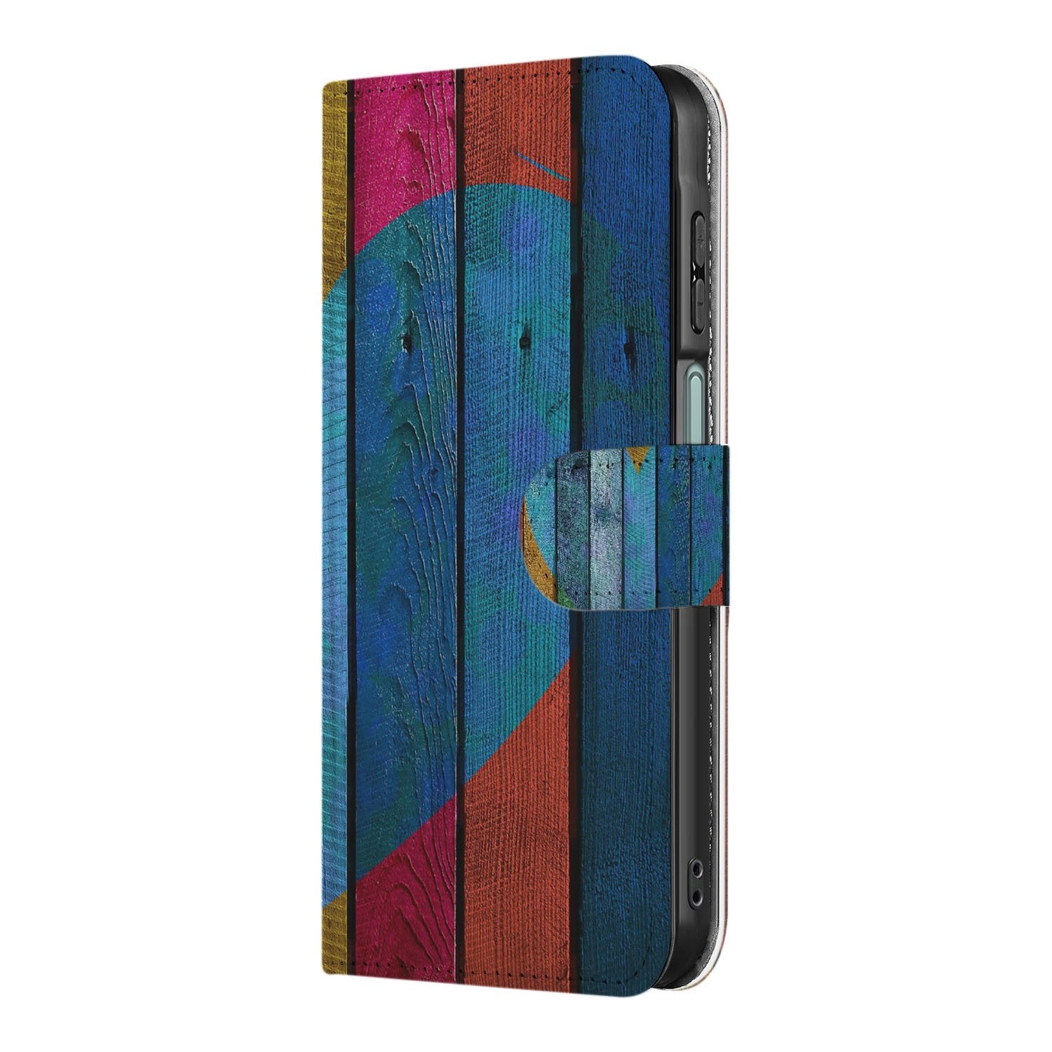 Samsung Galaxy A17 Bookstyle Hoesje Wood Heart Bruin Met Pasjes bookcase kleurvol houtmotief zijaanzicht
