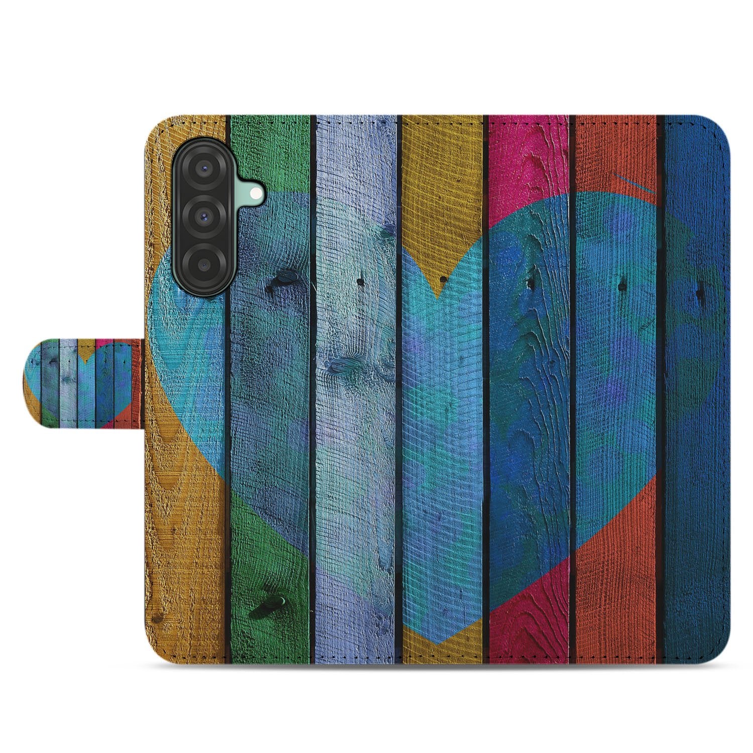 Samsung Galaxy A17 Bookstyle Hoesje Wood Heart Bruin Met Pasjes bookcase houtmotief hartzijde