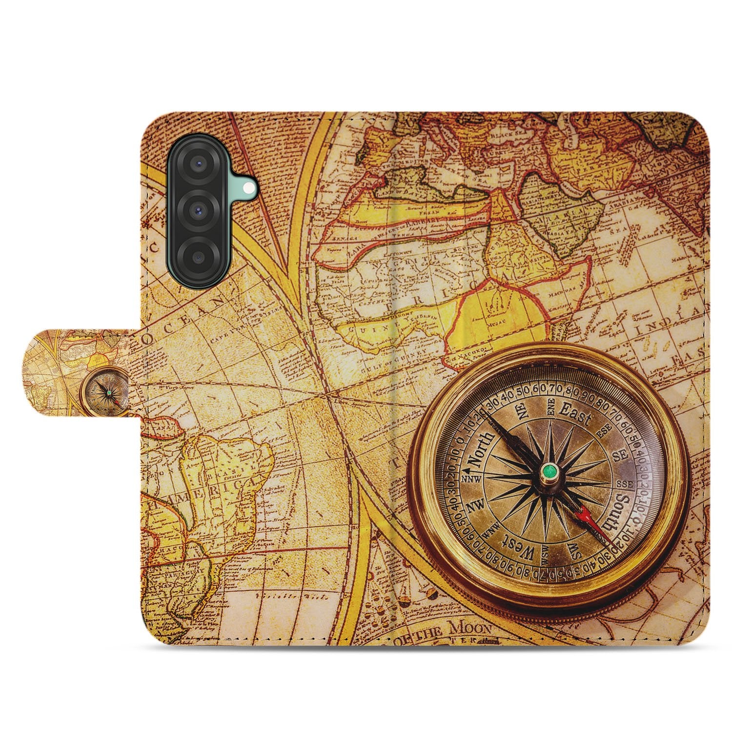 Samsung Galaxy A17 Flip Cover Kompas Met Magnetische Sluiting kompas kaart design voorkant