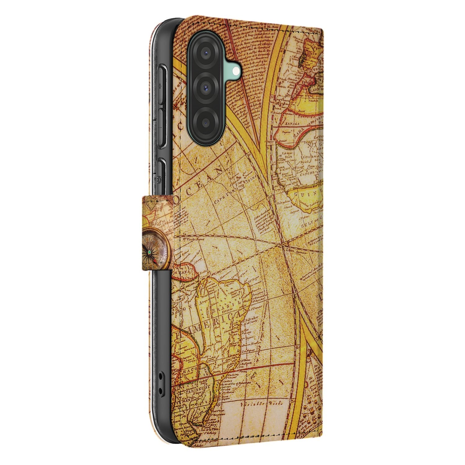 Samsung Galaxy A17 Flip Cover Kompas Met Magnetische Sluiting boekhoesje kompas print zijaanzicht