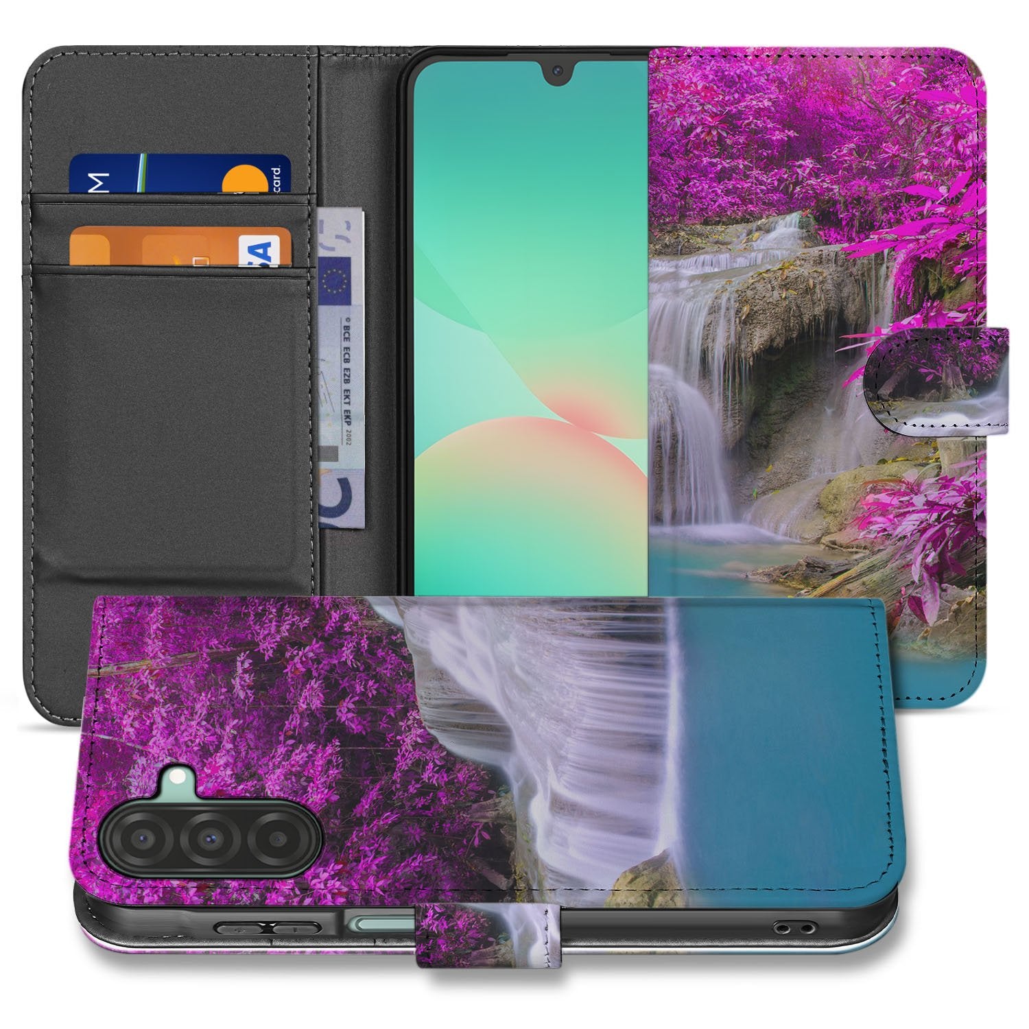 Samsung Galaxy A17 Flip Cover Magnetisch Waterval Design Paars boekhoesje paars watervalmotief
