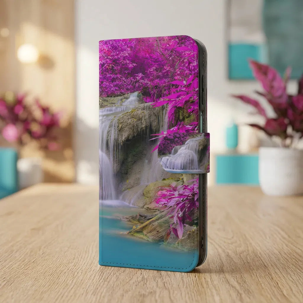 Samsung Galaxy A17 Flip Cover Magnetisch Waterval Design Paars paars waterval boekhoesje voorkant