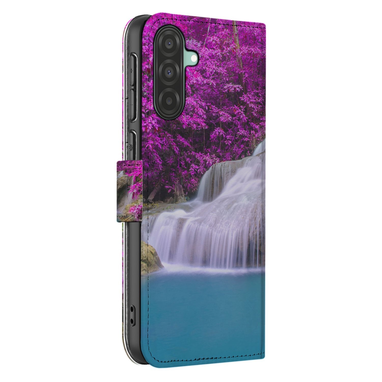 Samsung Galaxy A17 Flip Cover Magnetisch Waterval Design Paars waterval paars blauw zijkant