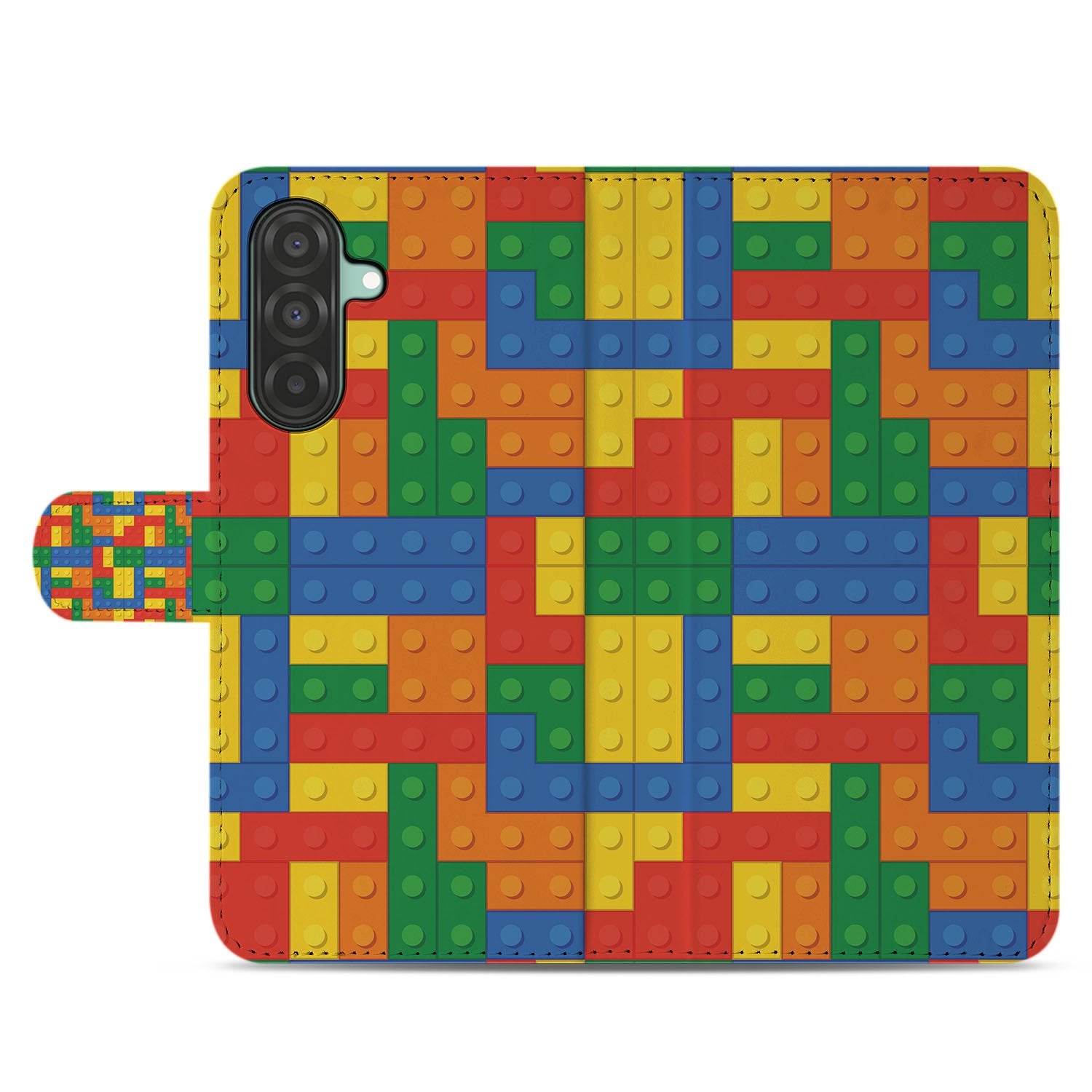 Samsung Galaxy A17 Hoesje Blokken Design Met 3 Pasjes Kleurrijk boekhoesje kleurrijk blokken design voorkant