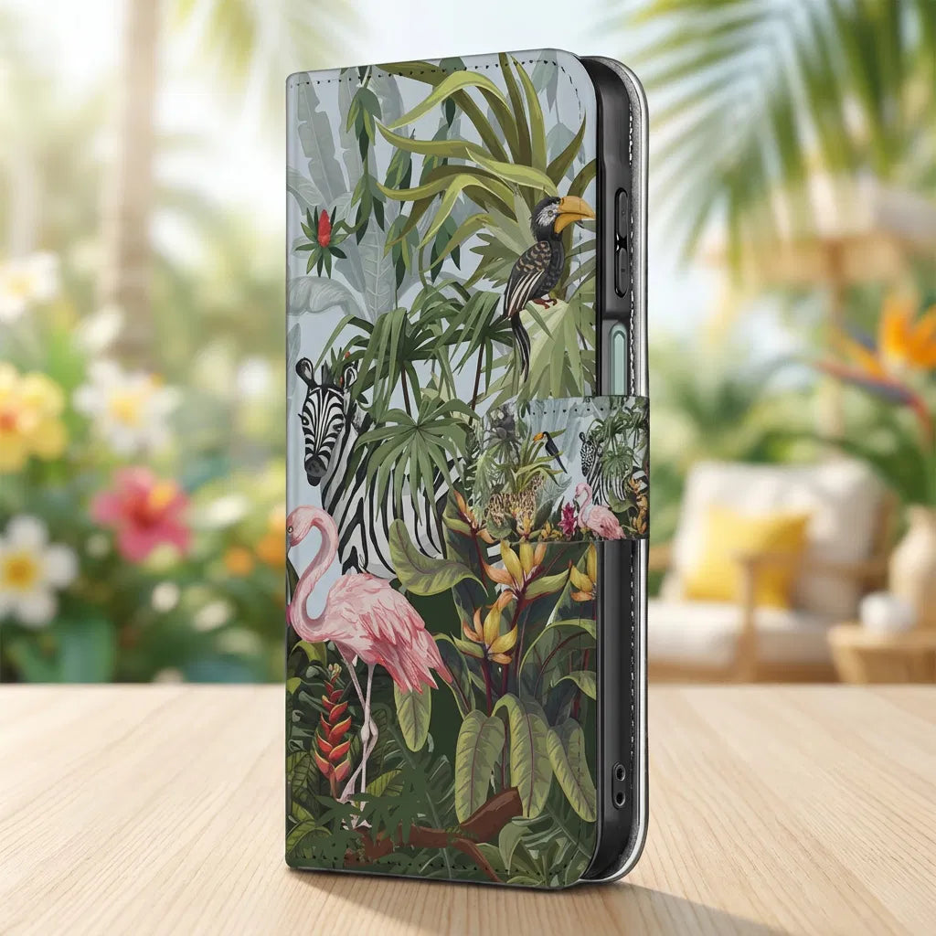 Samsung Galaxy A17 Hoesje Met Pasjes Jungle Design PU-Leer jungle ontwerp zijaanzicht