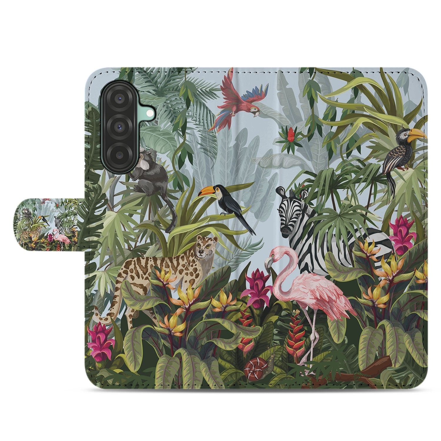 Samsung Galaxy A17 Hoesje Met Pasjes Jungle Design PU-Leer jungle design kleurrijke dieren natuur