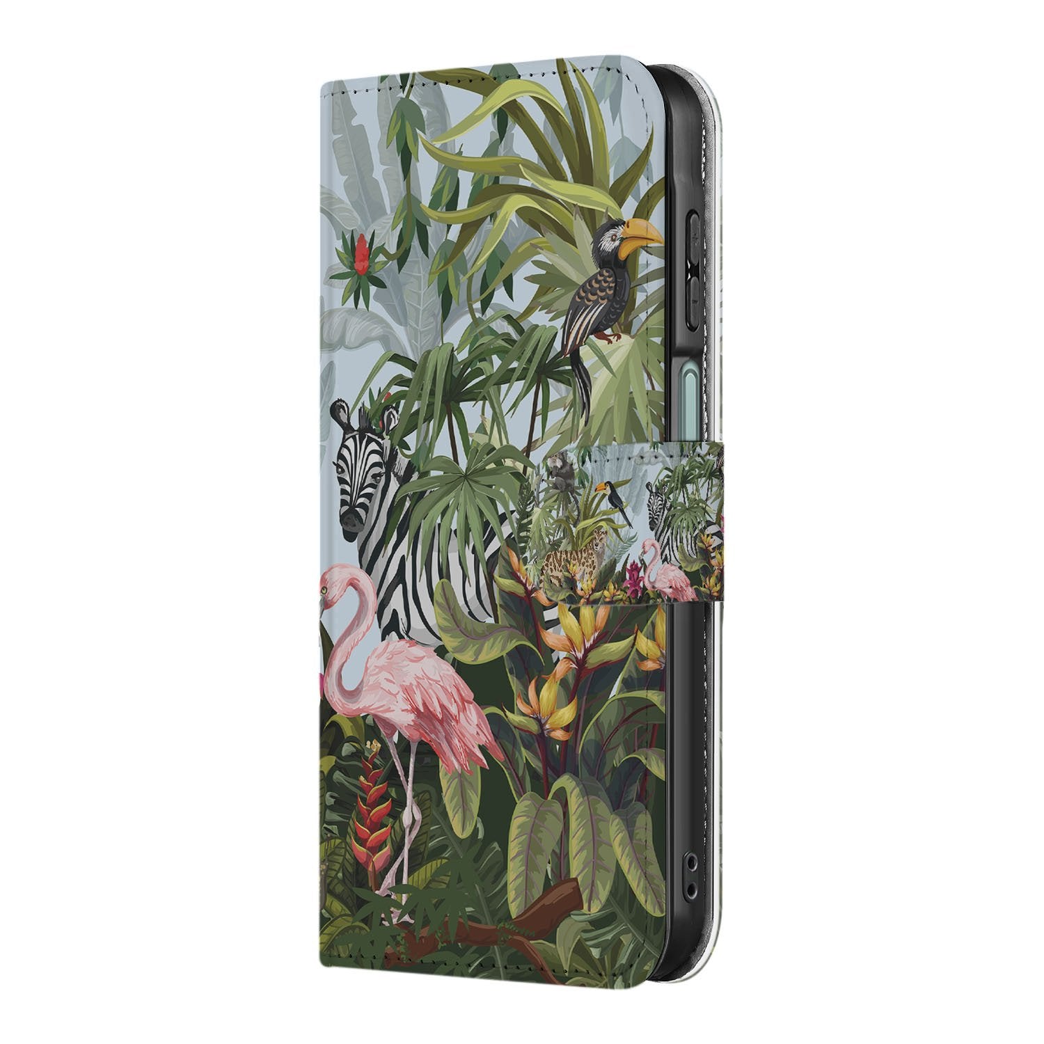 Samsung Galaxy A17 Hoesje Met Pasjes Jungle Design PU-Leer jungle design zijaanzicht