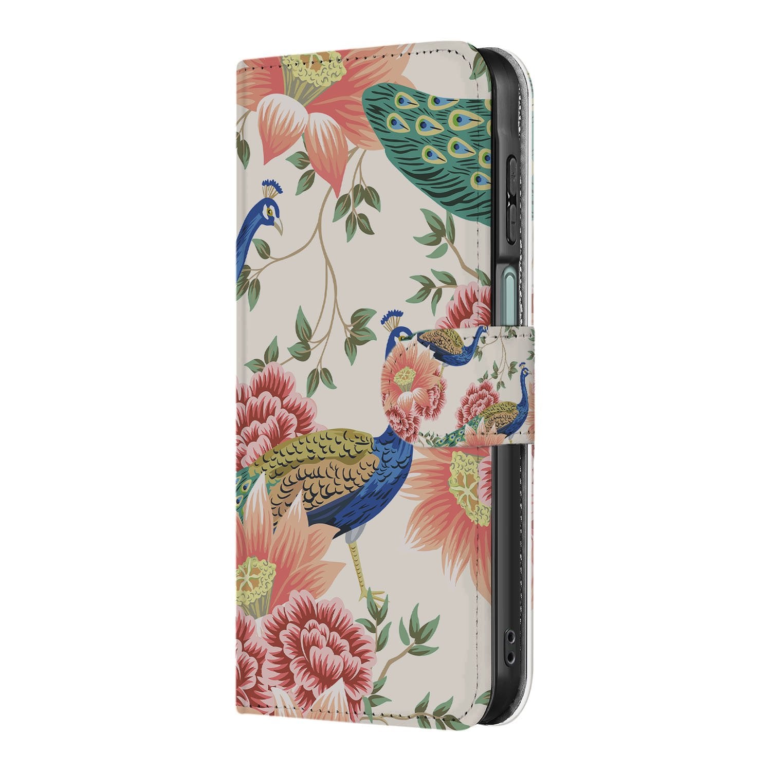 Samsung Galaxy A17 Hoesje Met Pasjes Pink Peacock PU Leer 3 Pasjes design Pink Peacock aanzicht