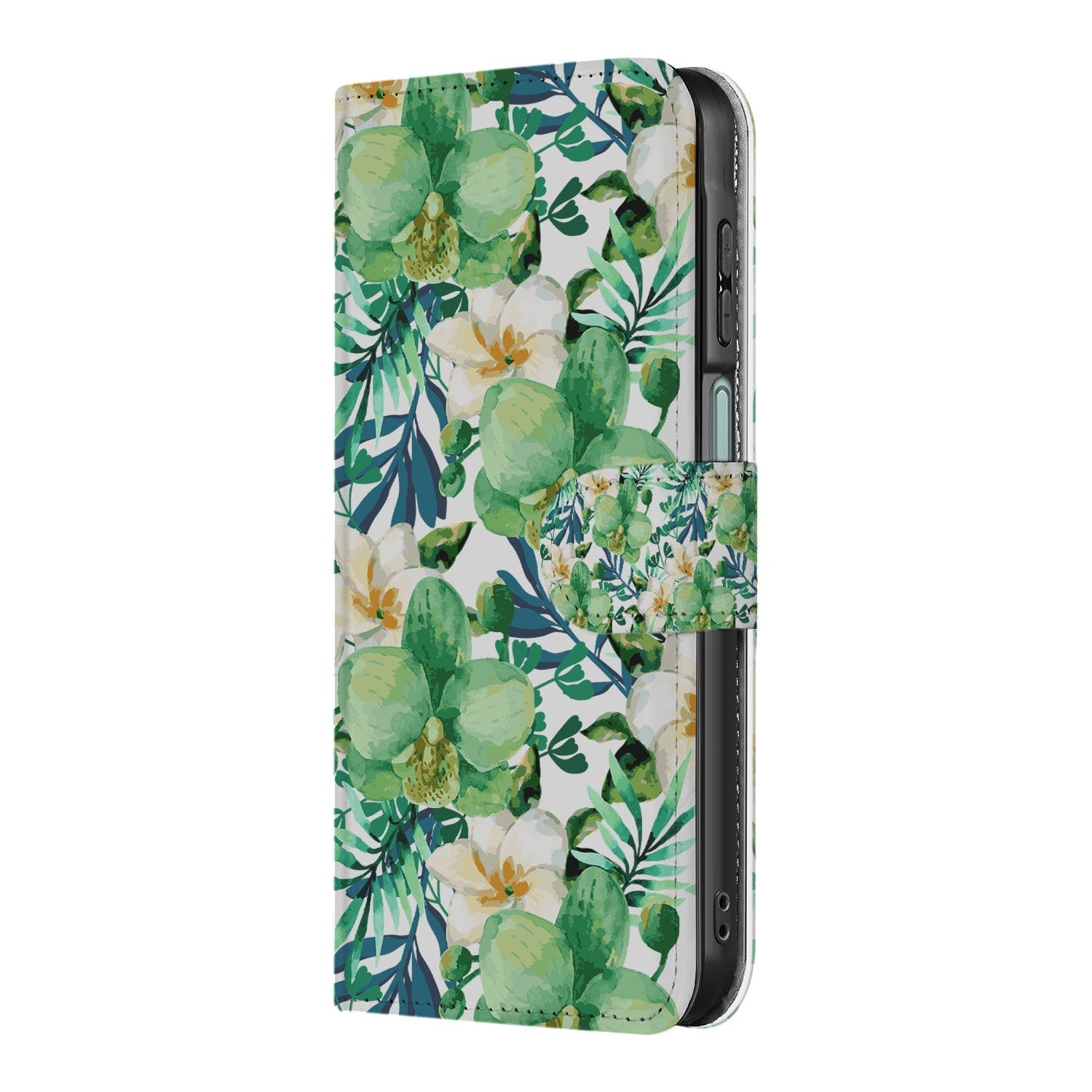 Samsung Galaxy A17 Hoesje Orchidee Groen book case hoesje bloemenmotief zijkant