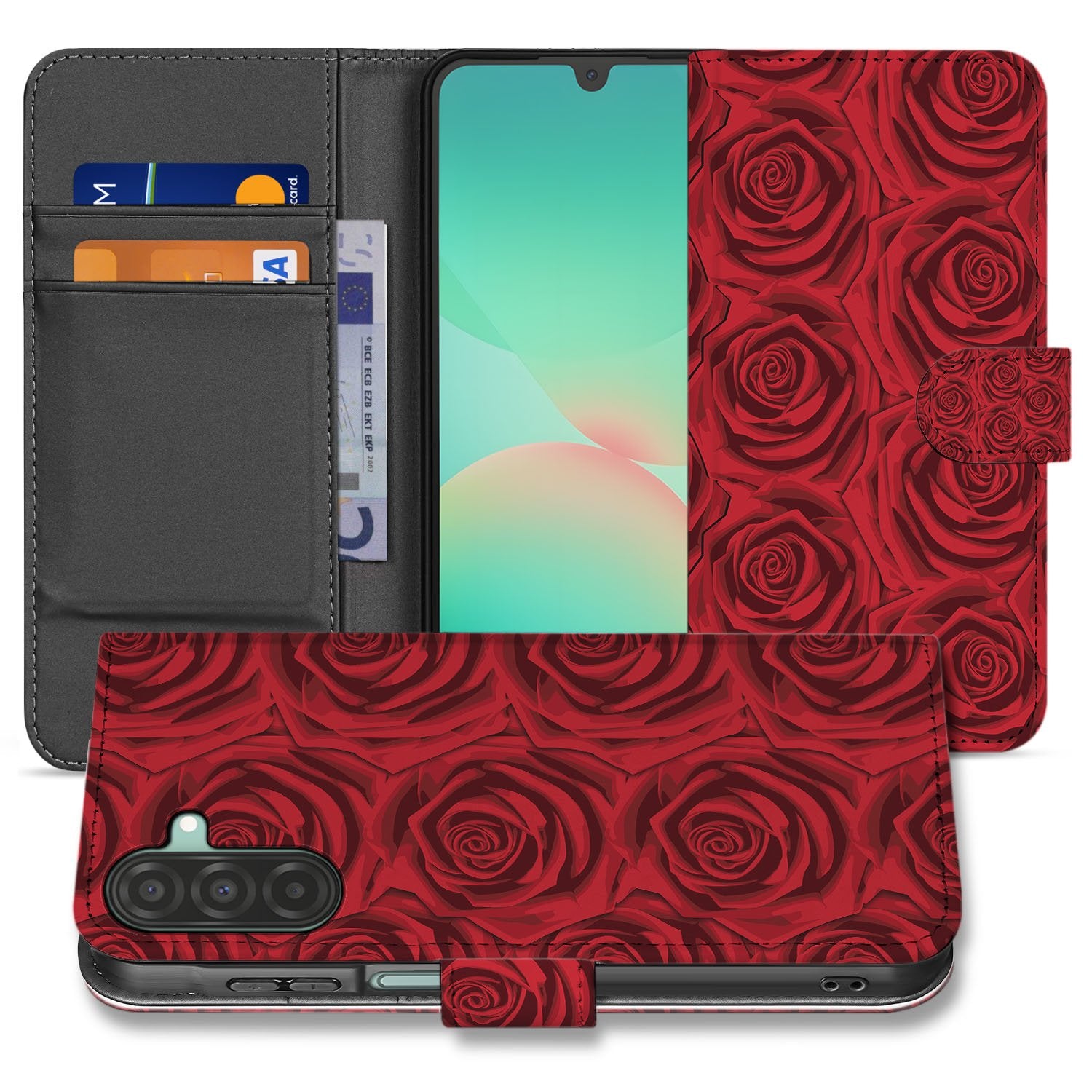 Samsung Galaxy A17 Hoesje Red Roses boekhoesje design rood rozen aanzicht