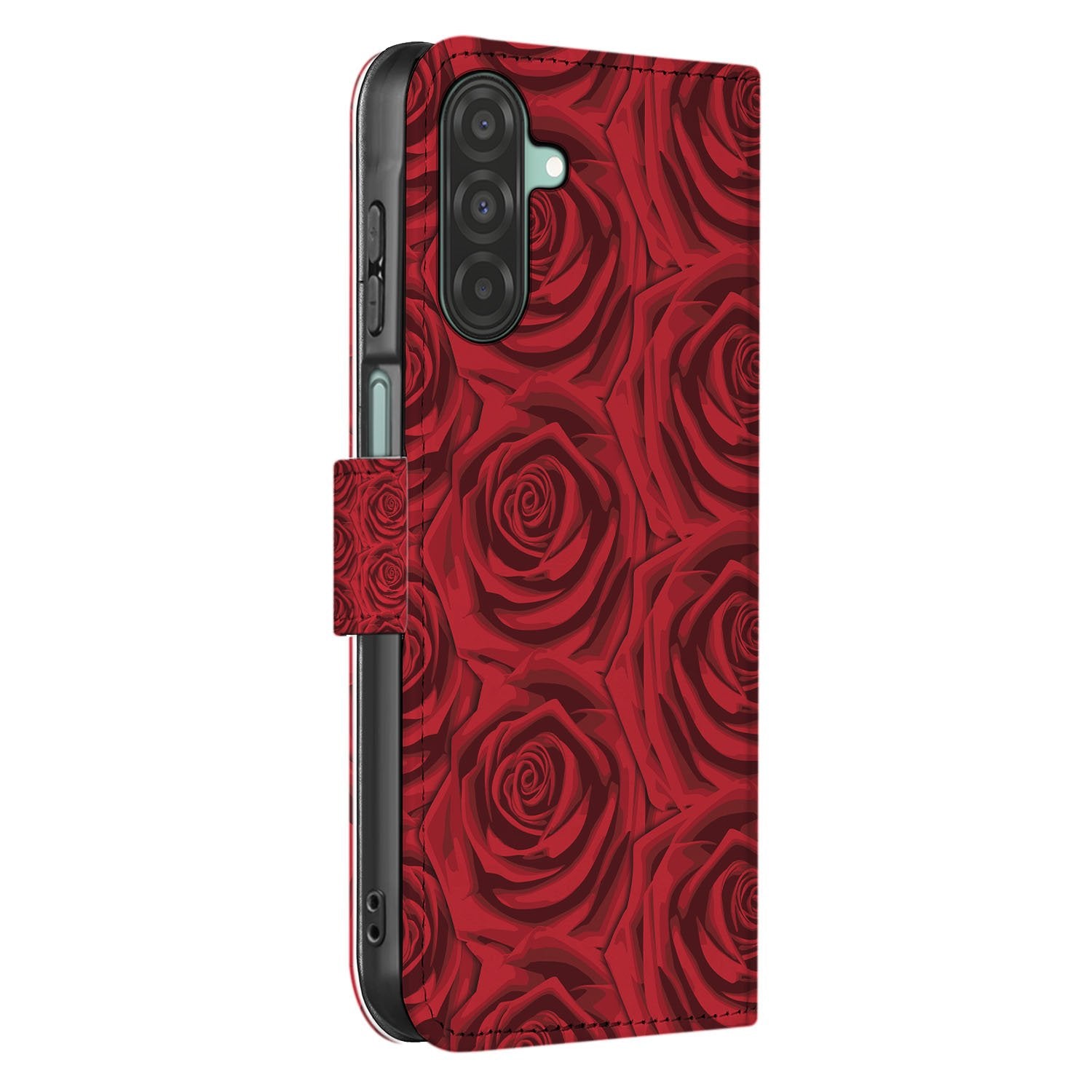 Samsung Galaxy A17 Hoesje Red Roses boekhoesje rood rozen zijaanzicht