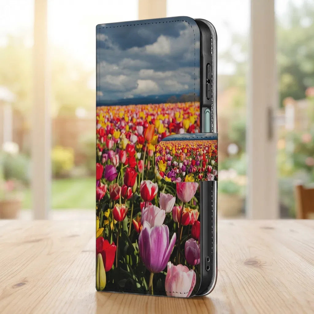 Samsung Galaxy A17 Hoesje Tulpen boekhoesje tulpenprint zijaanzicht