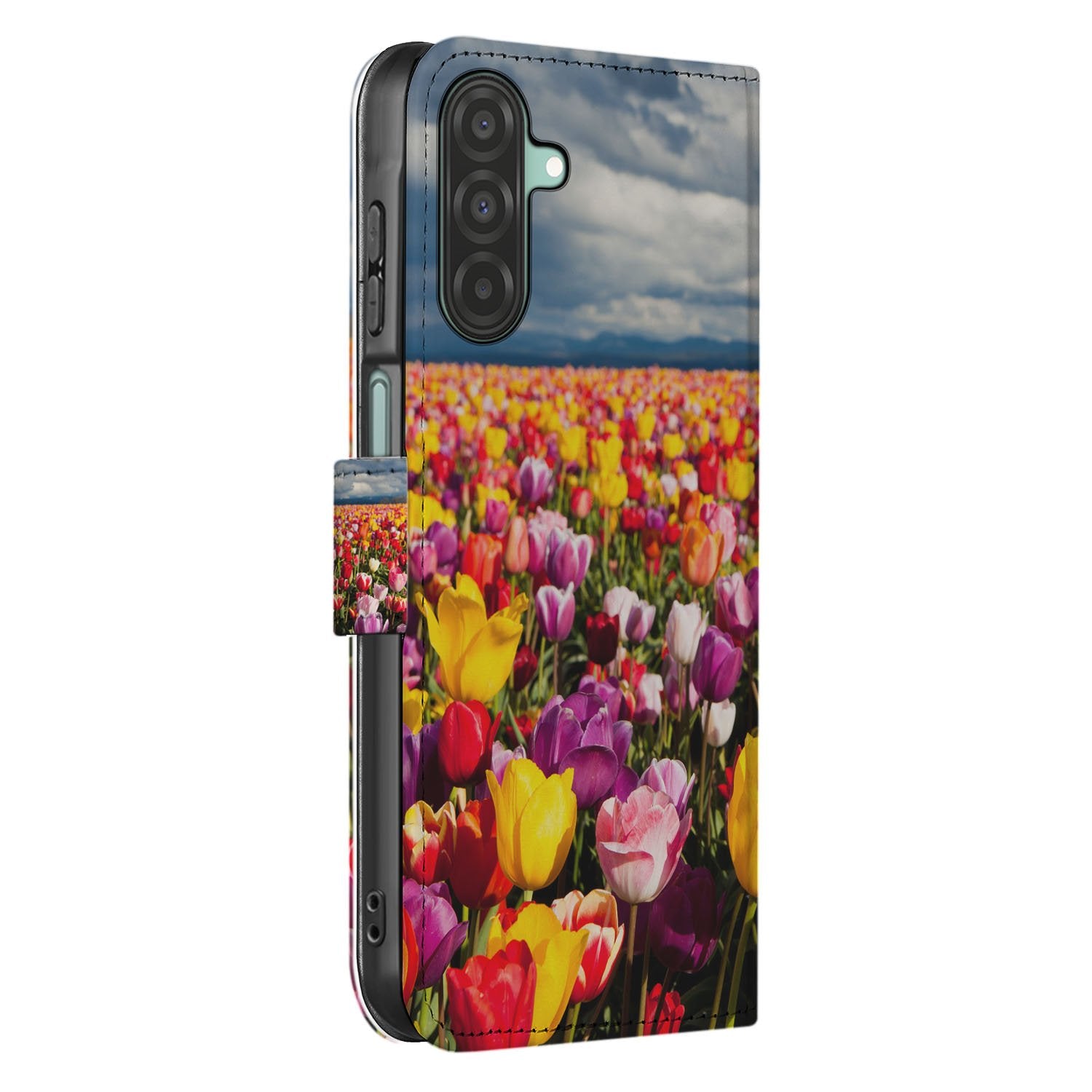 Samsung Galaxy A17 Hoesje Tulpen boekhoesje tulpenprint zijaanzicht