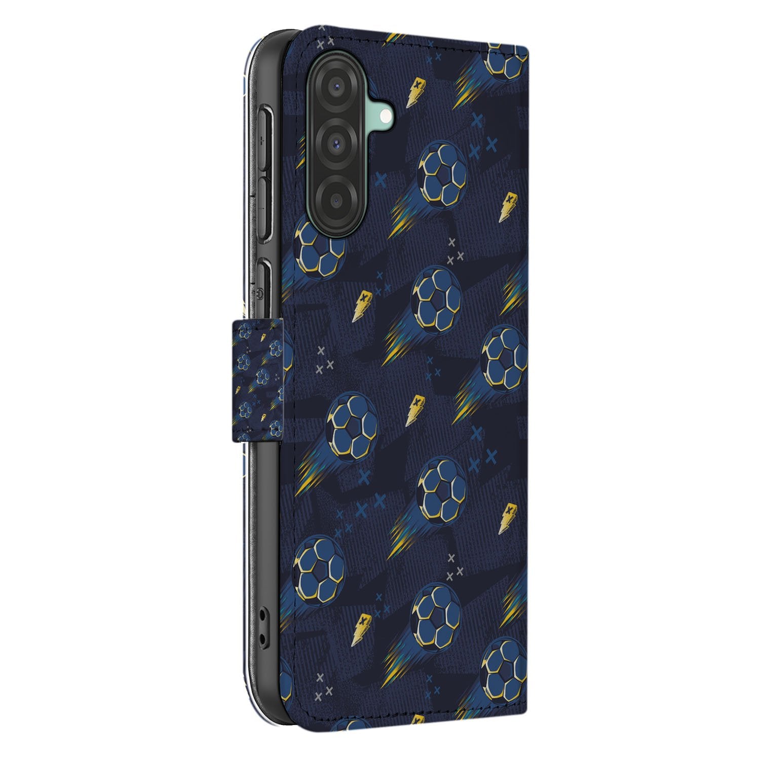 Samsung Galaxy A17 Hoesje Voetbal Design PU Leer Met 3 Pasjes boekhoesje voetbalmotief zijkant