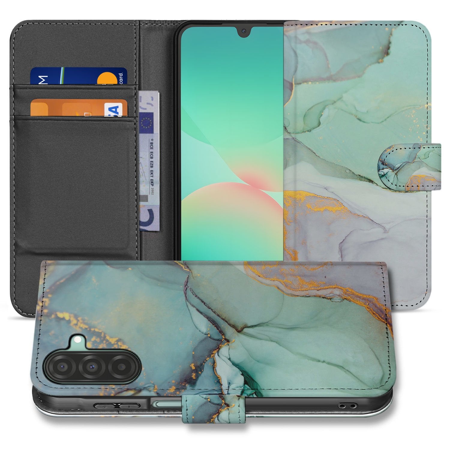 Samsung Galaxy A17 Hoesje Watercolor Mix PU-Leer Met 3 Pasjes Sluitlipje boekhoesje aquarel design vooraanzicht