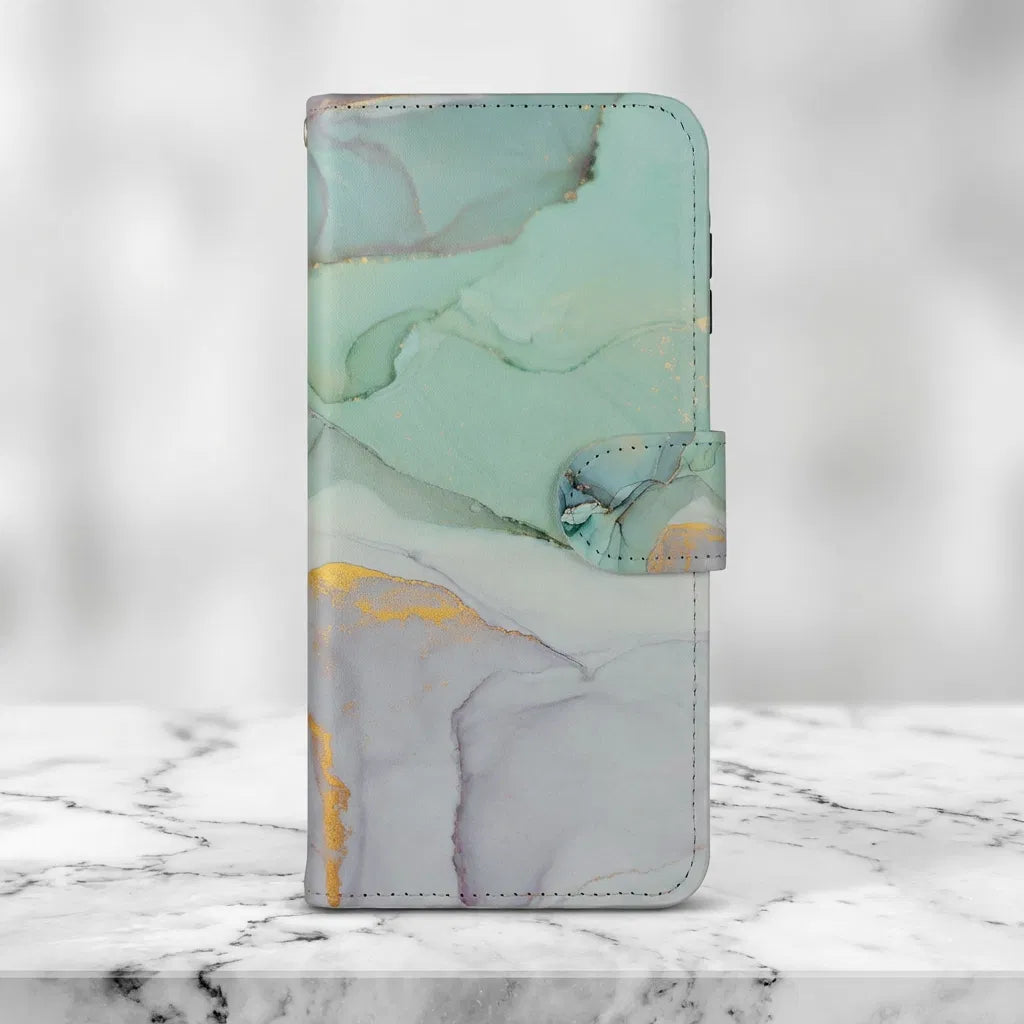 Samsung Galaxy A17 Hoesje Watercolor Mix PU-Leer Met 3 Pasjes Sluitlipje design aquarel groen grijs