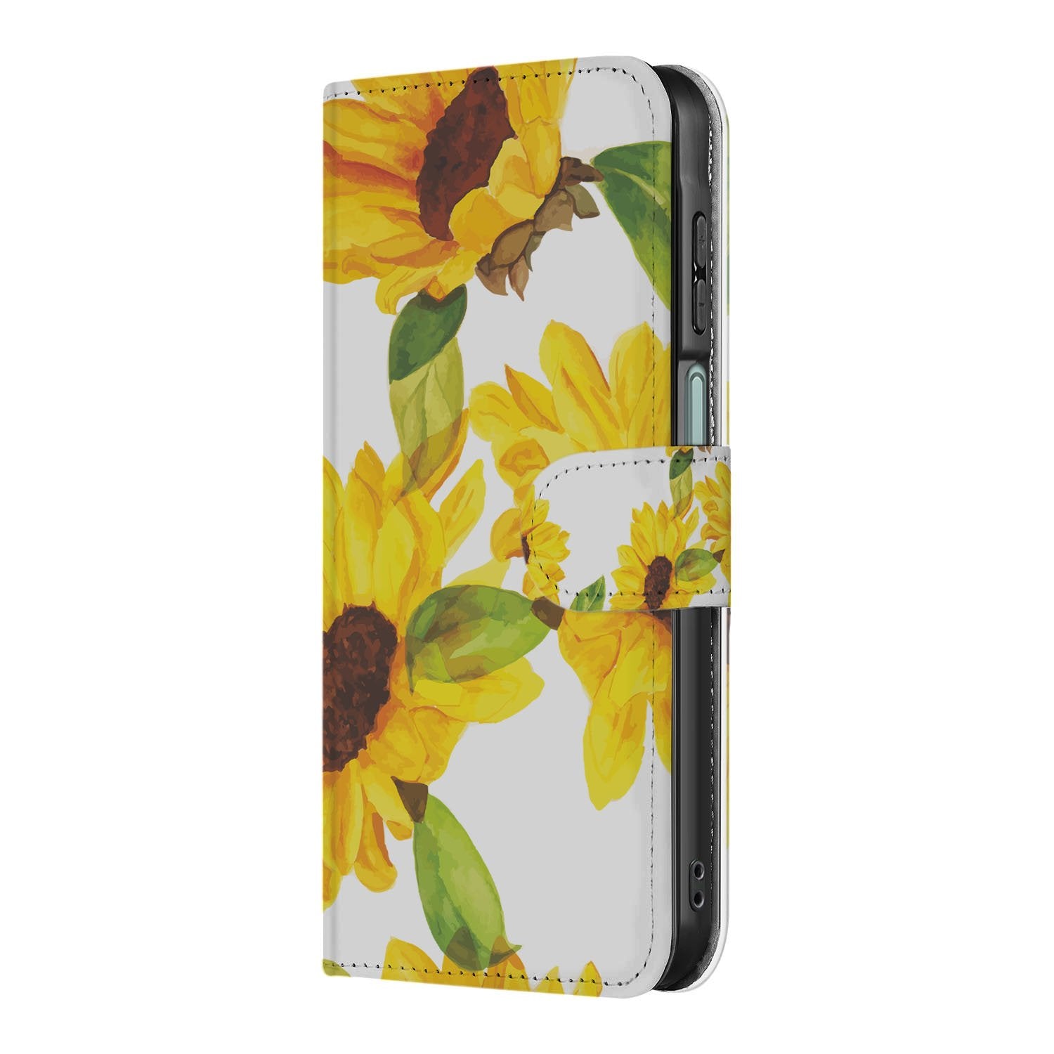 Samsung Galaxy A17 Hoesje Zonnebloemen Wallet PU Leer 3 Pasjes zonnedruppel design zij aanzicht