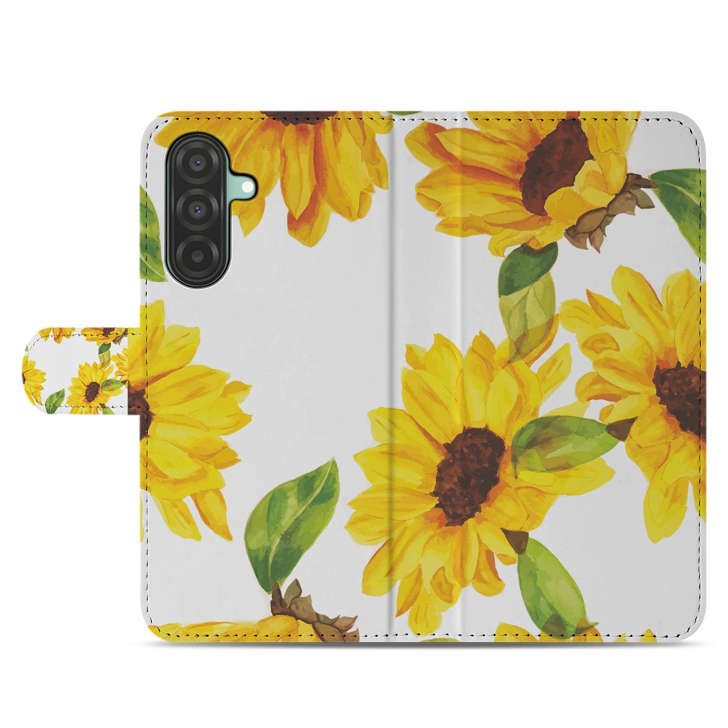 Samsung Galaxy A17 Hoesje Zonnebloemen Wallet PU Leer 3 Pasjes boekhoesje zonnebloemen design voorkant