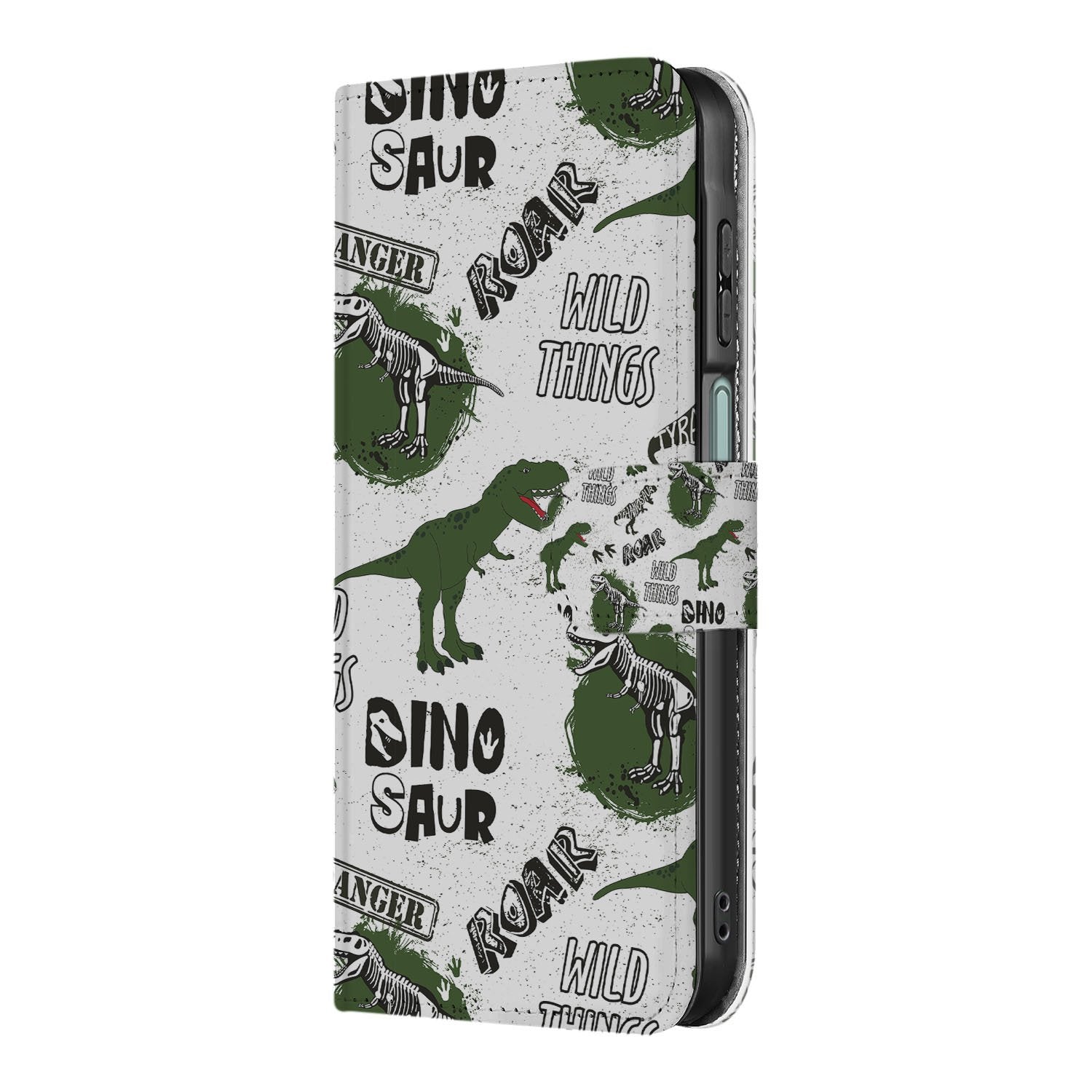 Samsung Galaxy A17 Portemonnee Hoesje Met Pasjes Dino Print PU Leer dino print voorkant