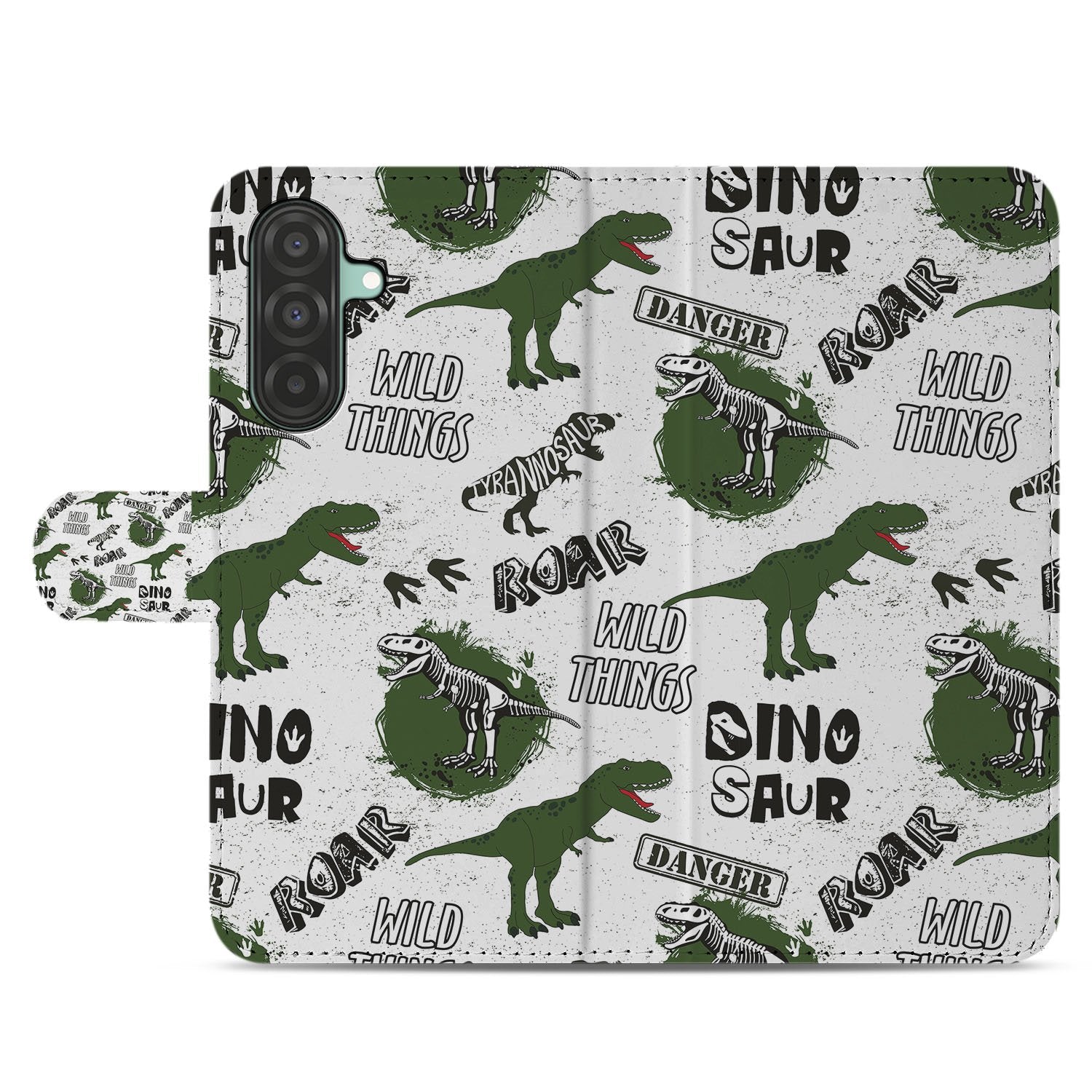 Samsung Galaxy A17 Portemonnee Hoesje Met Pasjes Dino Print PU Leer dino-print design voorzijde