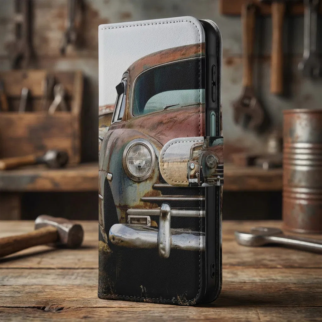 Samsung Galaxy A17 Portemonnee Hoesje Vintage Auto 3 Pasjes TPU vintage auto hoesje voorkant