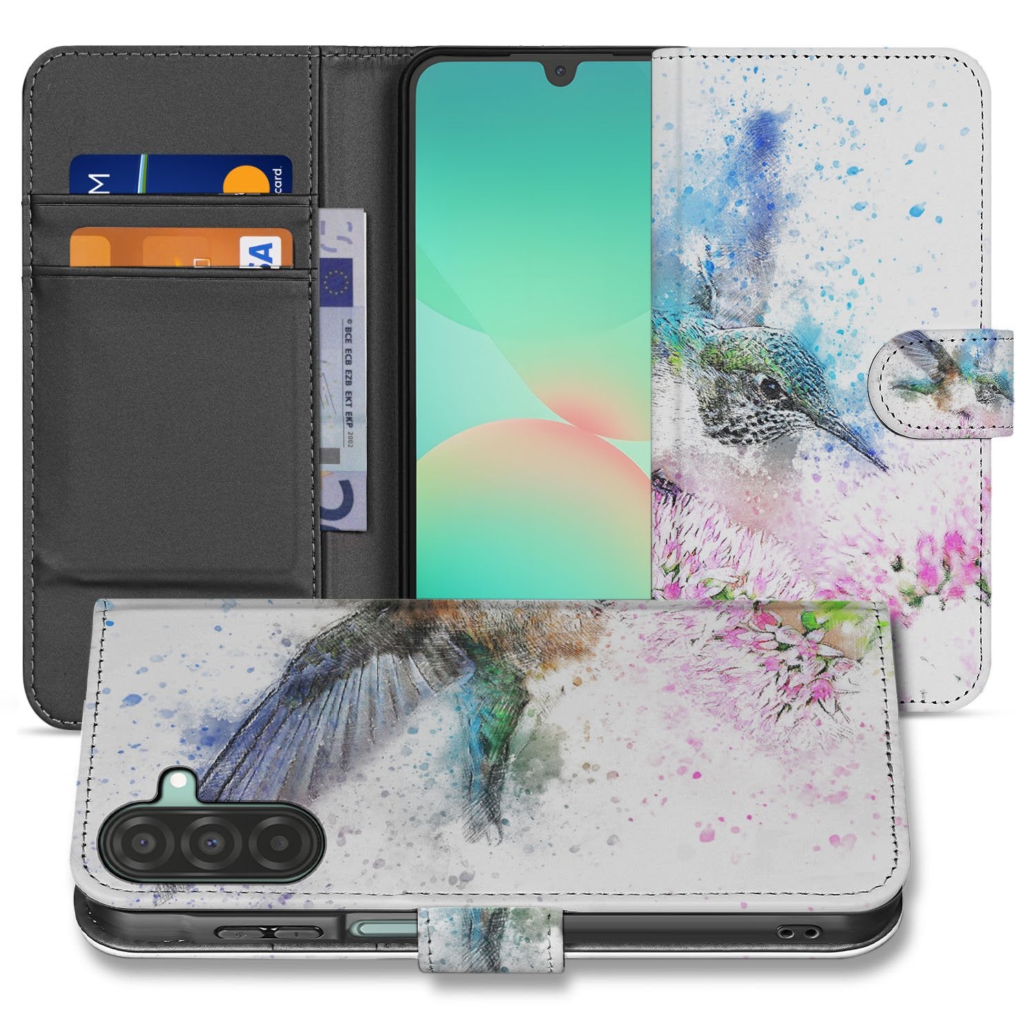Samsung Galaxy A17 Portemonneehoes Kolibrie Print Met 3 Pasjes Kolibrieprint voorkant