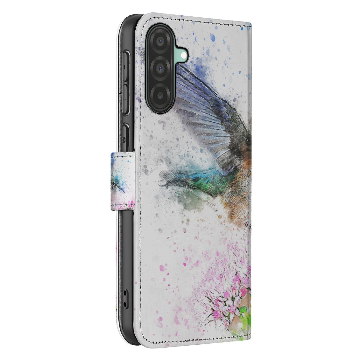 Samsung Galaxy A17 Portemonneehoes Kolibrie Print Met 3 Pasjes kolibrieprint zij aanzicht