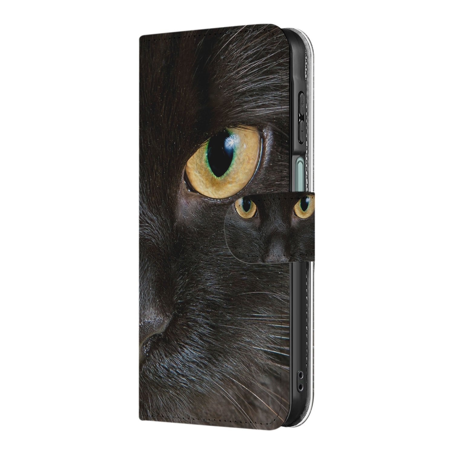 Samsung Galaxy A17 Portemonneehoesje Zwarte Kat Met Pasjes zwarte kat-print aanzicht