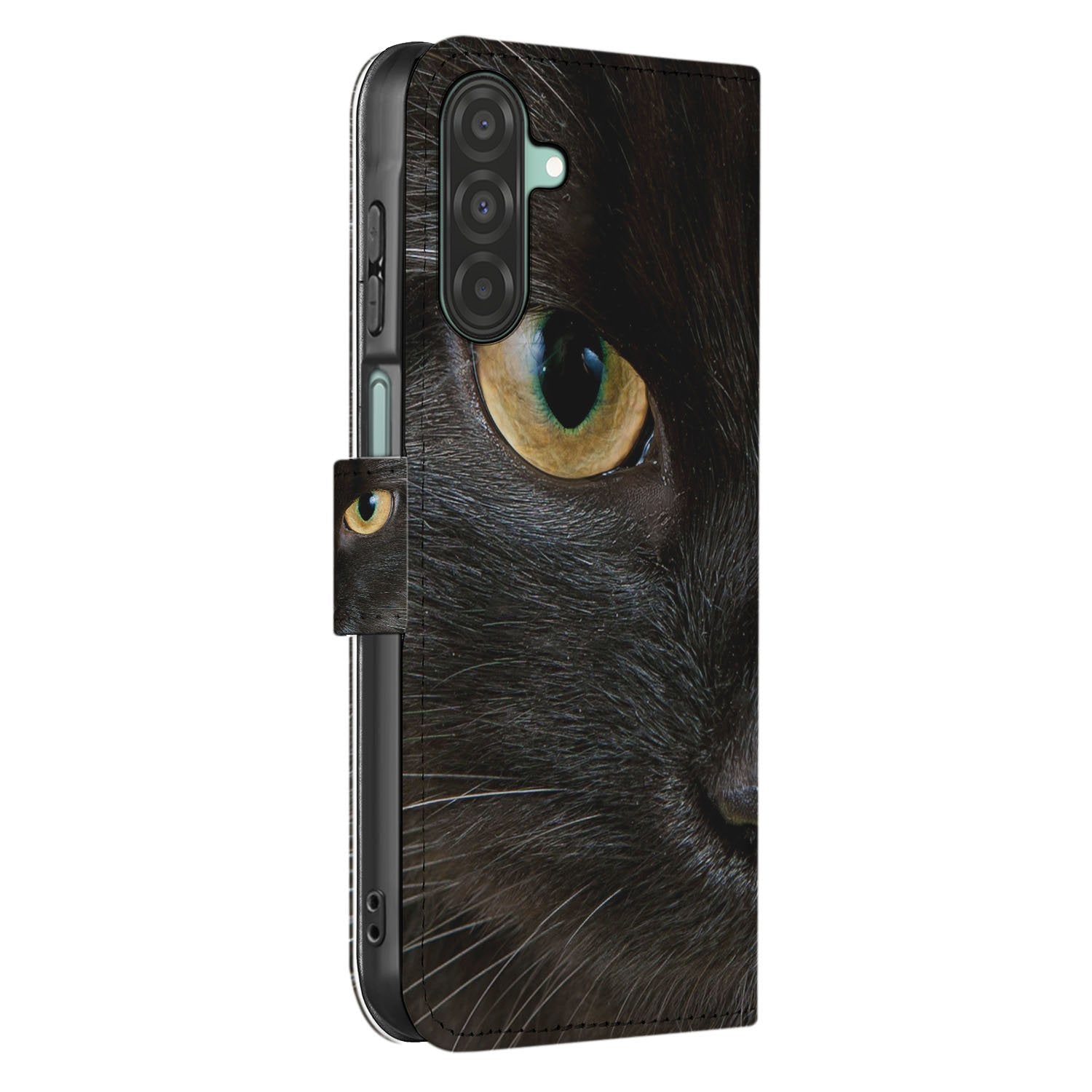 Samsung Galaxy A17 Portemonneehoesje Zwarte Kat Met Pasjes zwart kat print aanzicht