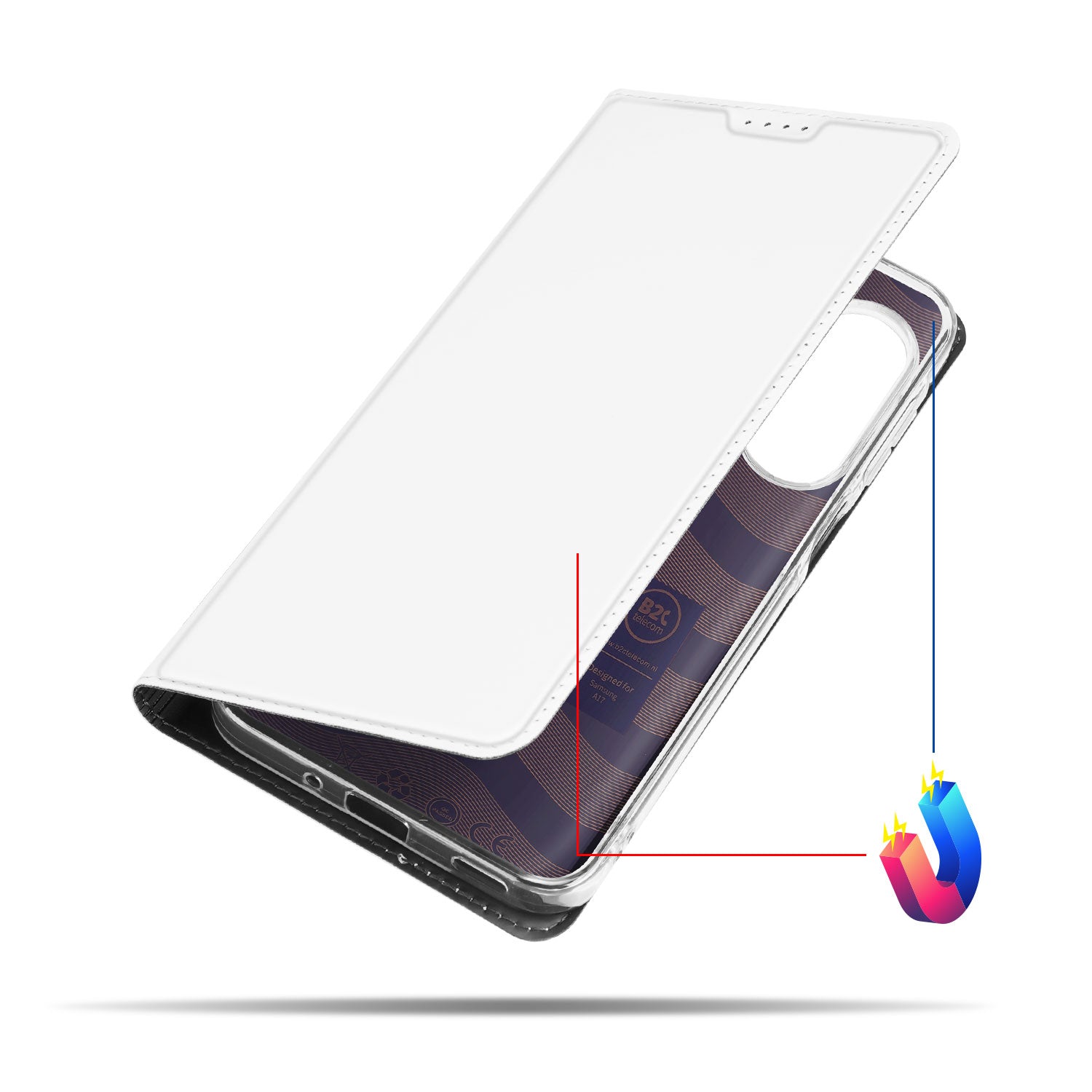 Samsung Galaxy A17 Stand Case Hoesje Wit Magnetische Sluiting boekstijl wit aanzicht