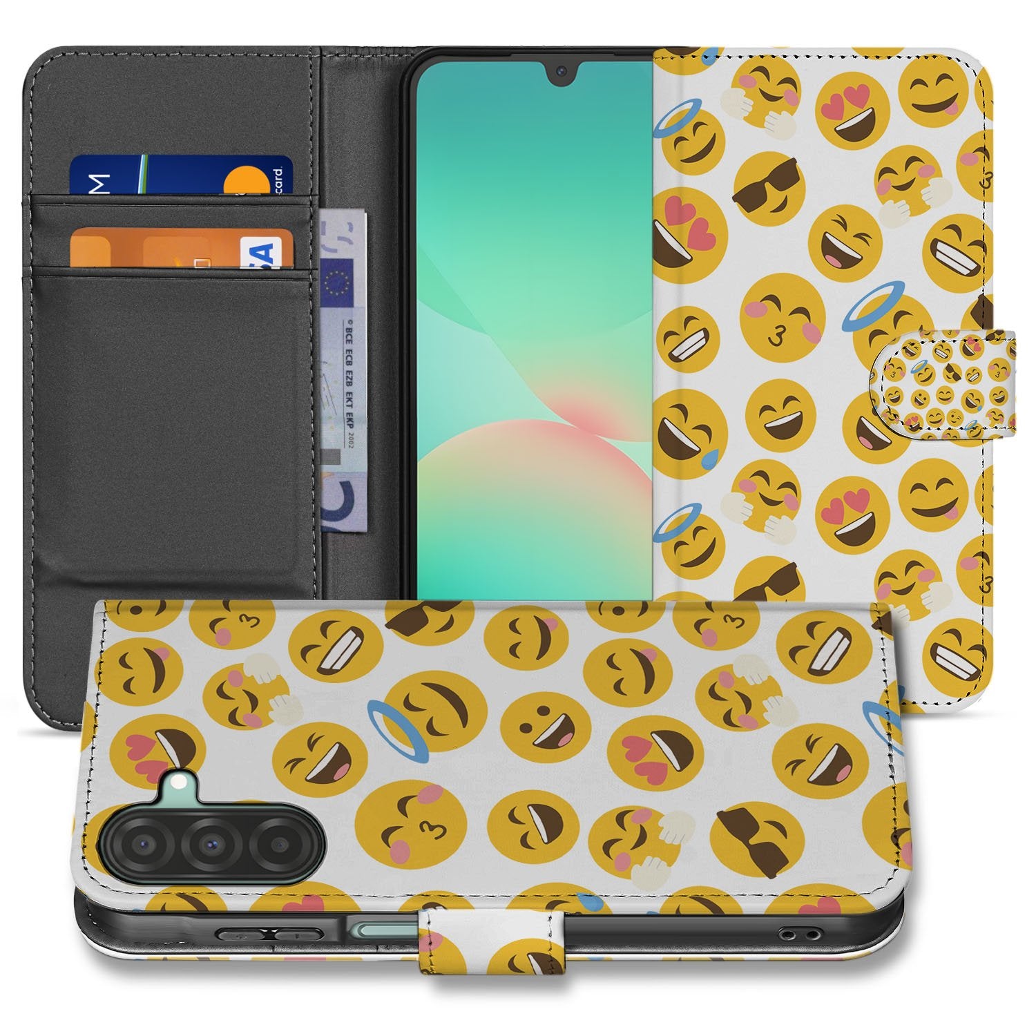 Samsung Galaxy A17 Telefoon Hoesje Emoji book case emoji print voorzijde